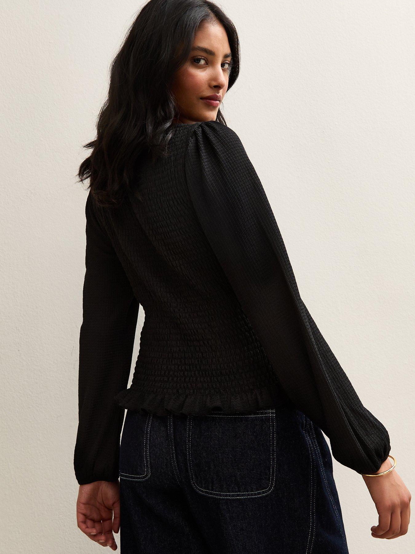new-look-black-shirred-long-sleeve-topstillFront
