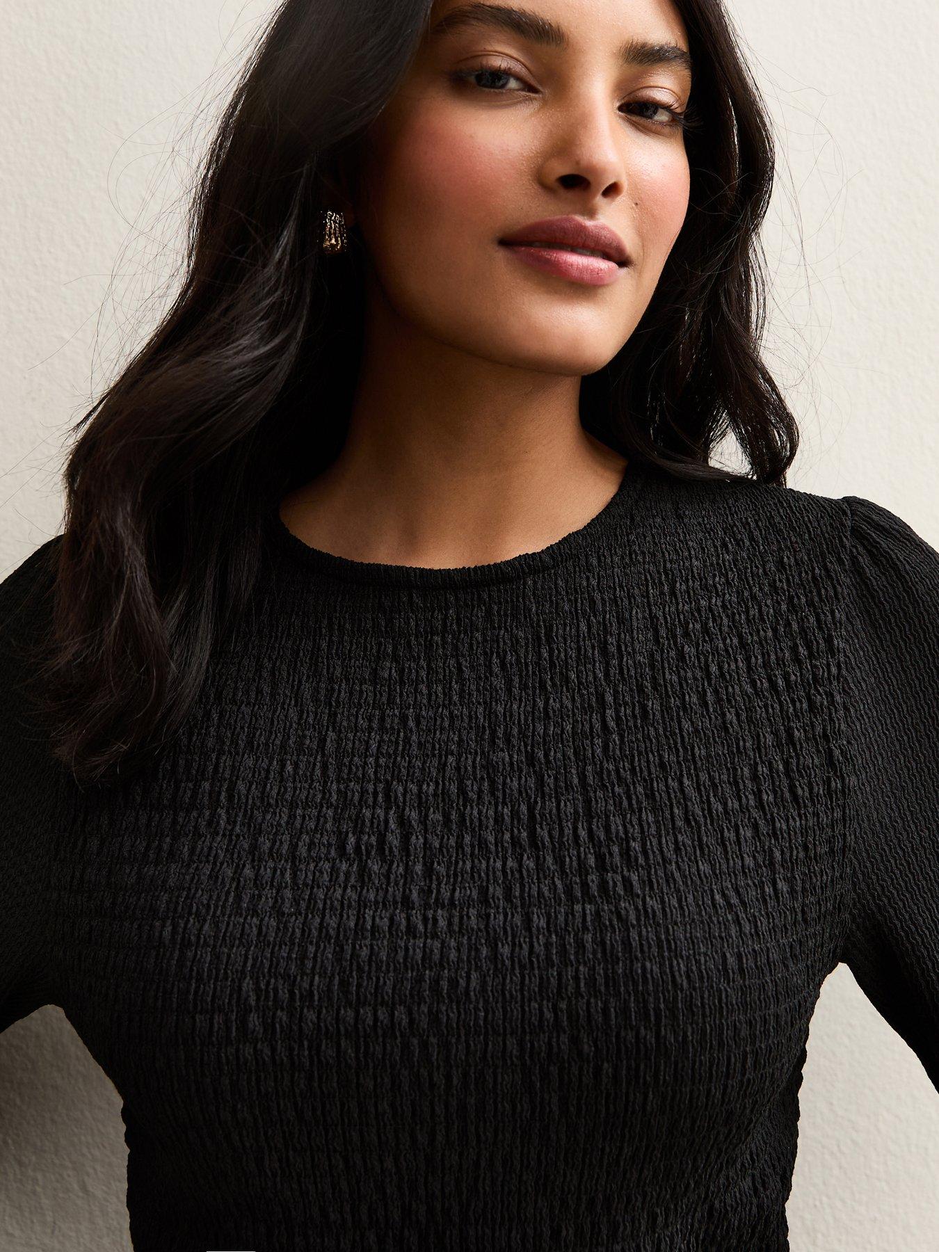 new-look-black-shirred-long-sleeve-topoutfit