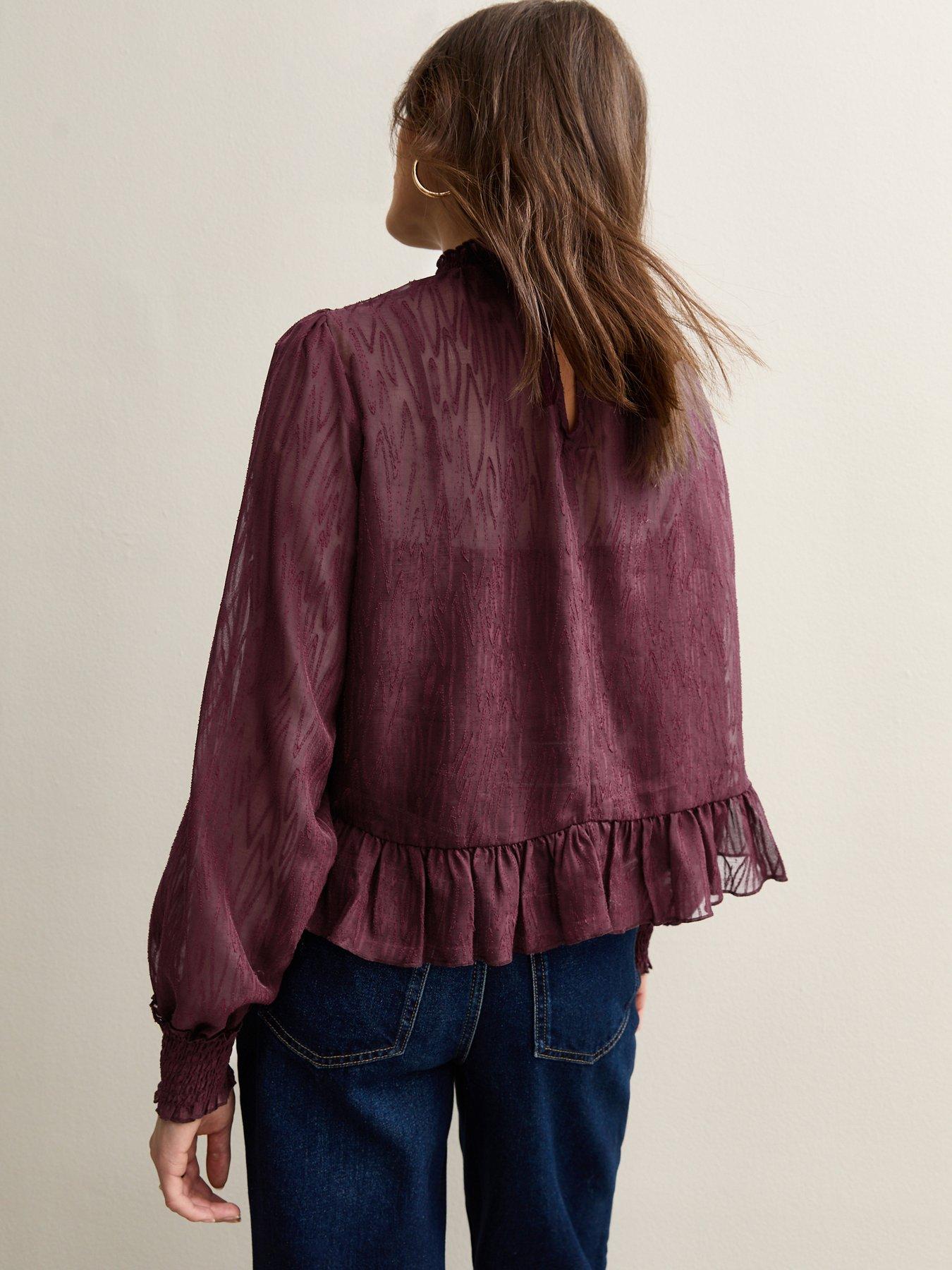 new-look-burgundy-textured-chiffon-high-neck-blouse-redstillFront