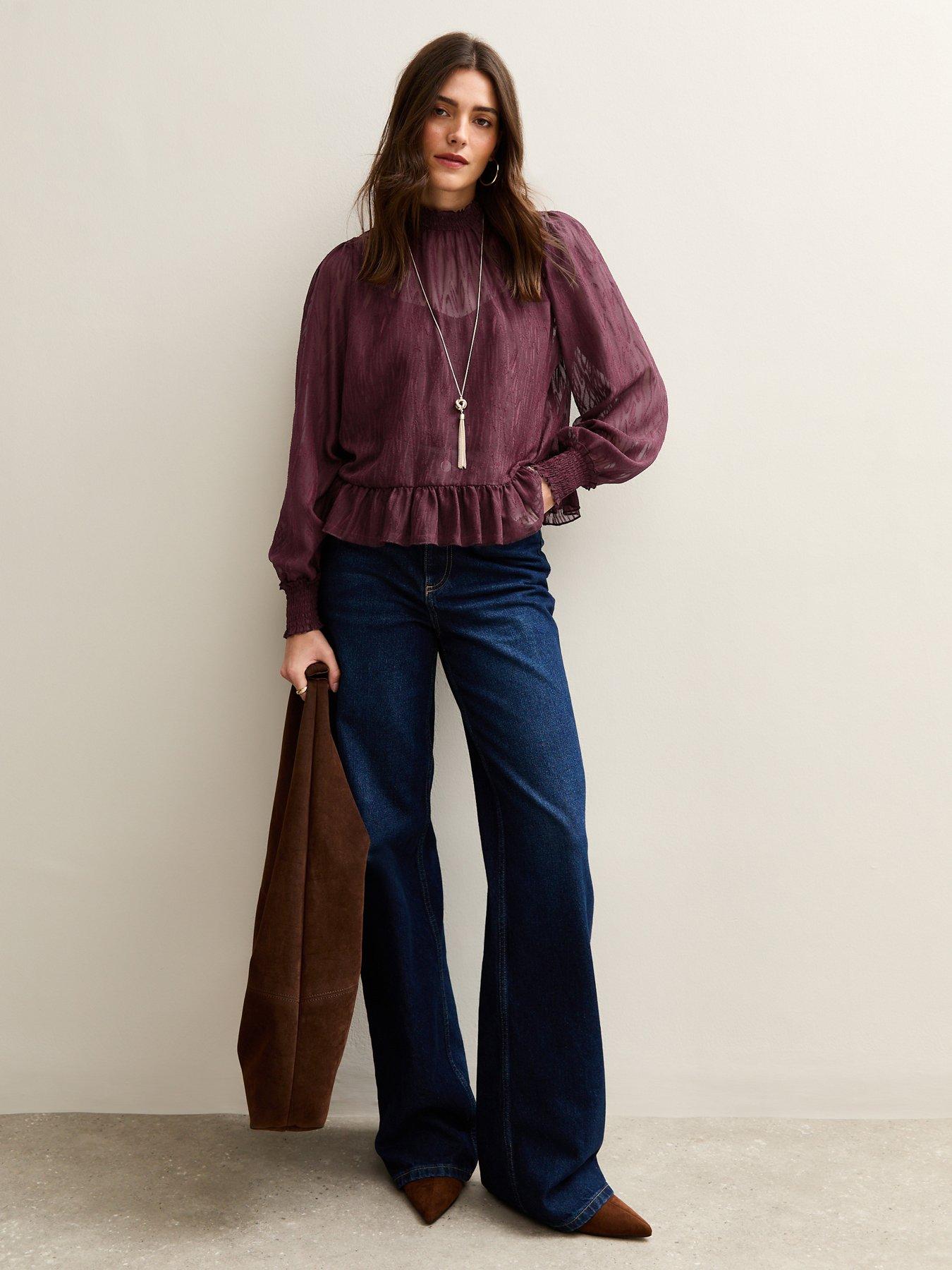 new-look-burgundy-textured-chiffon-high-neck-blouse-redback
