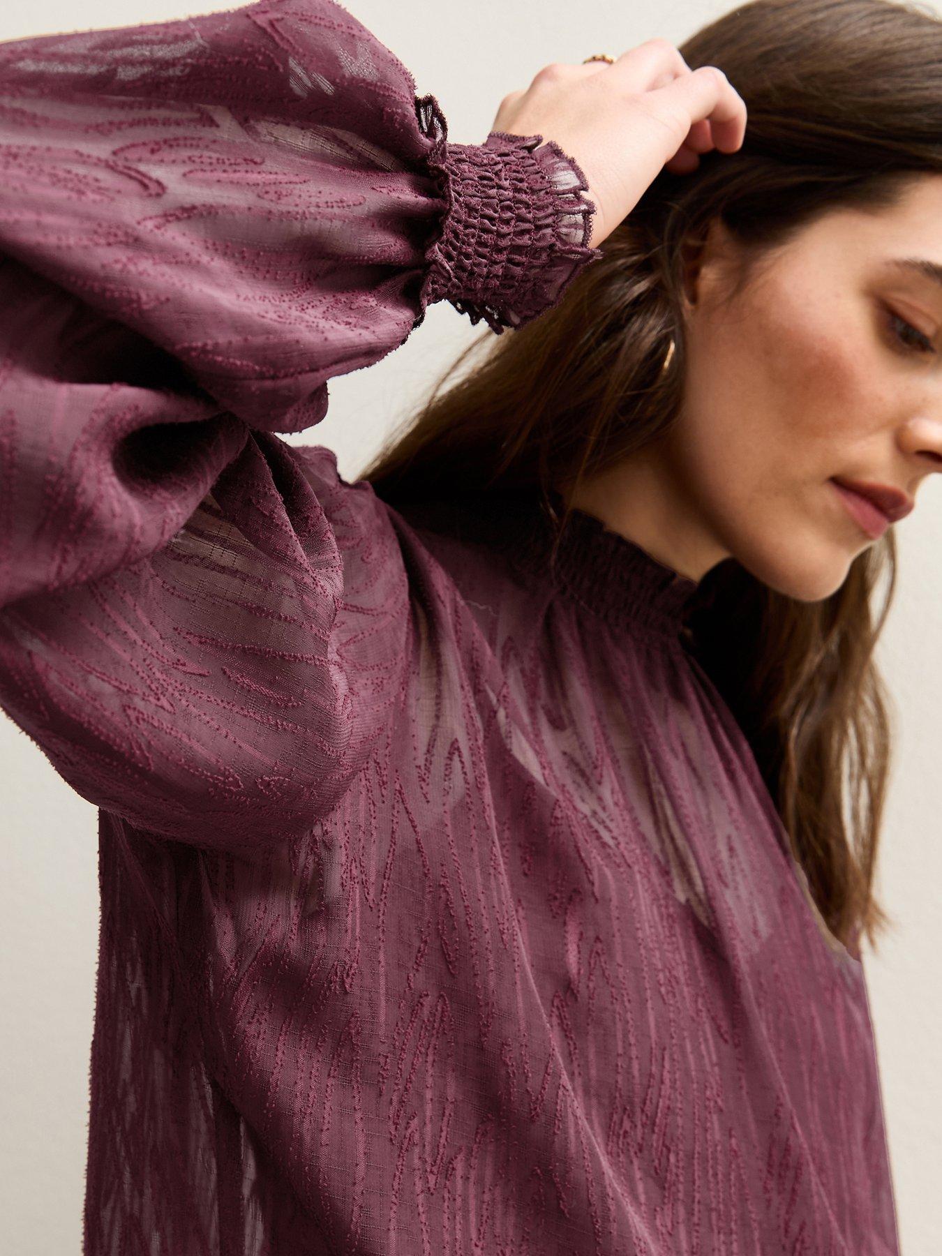new-look-burgundy-textured-chiffon-high-neck-blouse-reddetail