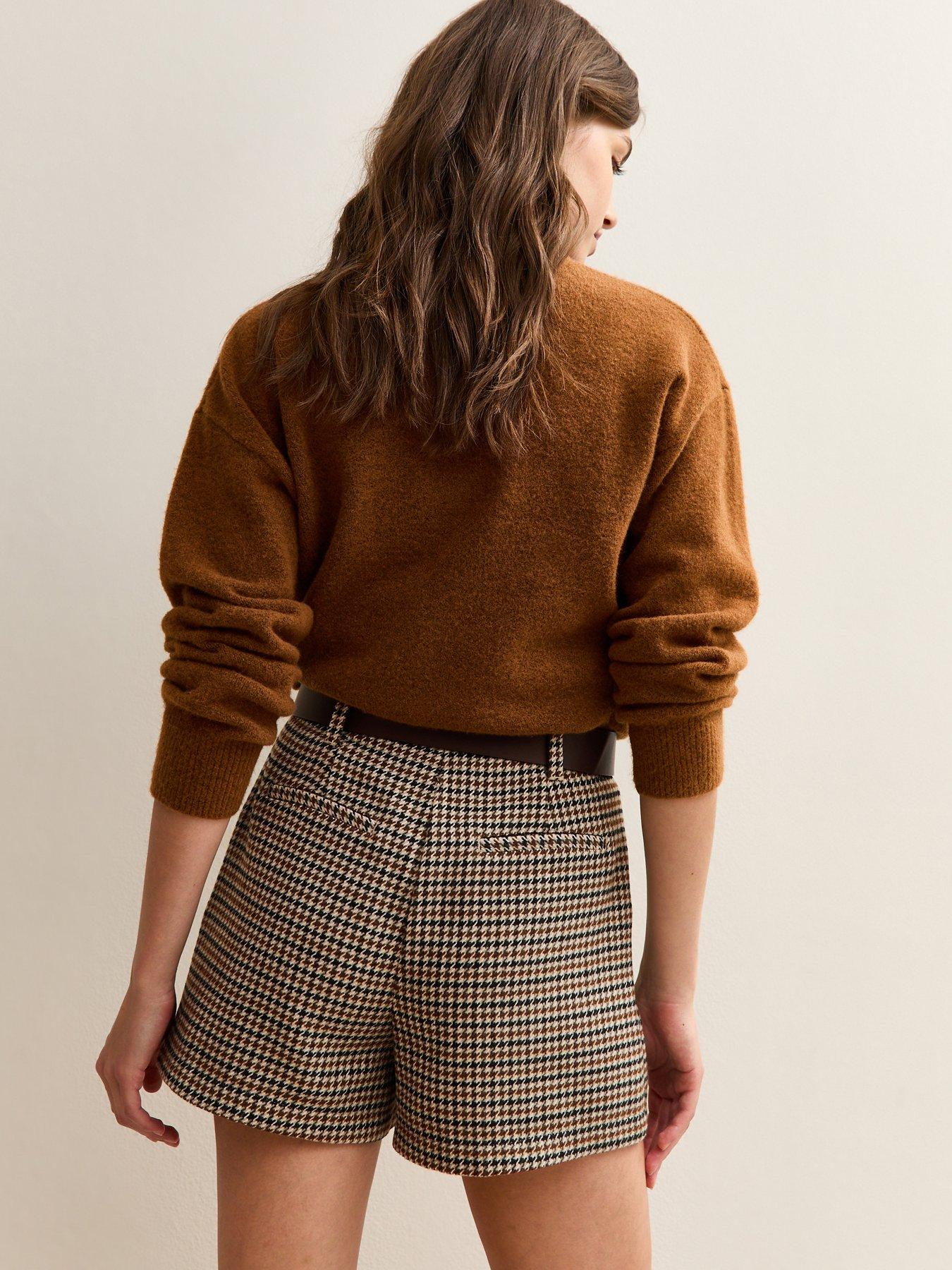 new-look-houndstooth-check-belted-shorts-brownstillFront