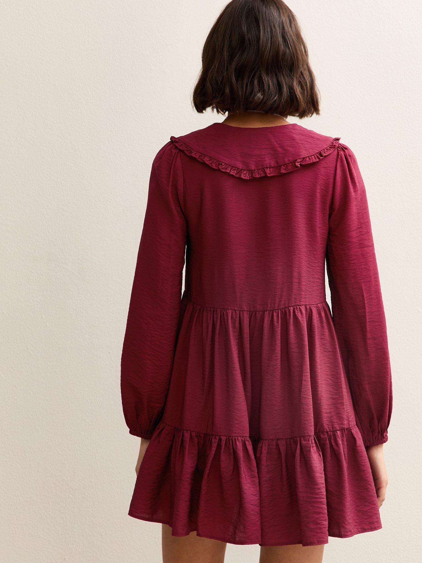 new-look-collared-long-sleeve-mini-dress-redstillFront