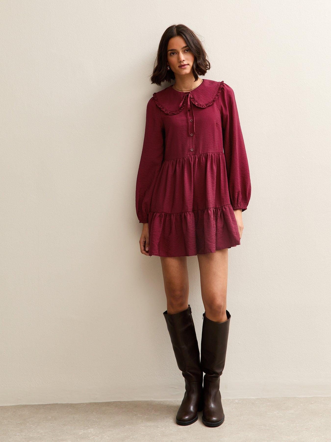 new-look-collared-long-sleeve-mini-dress-redback