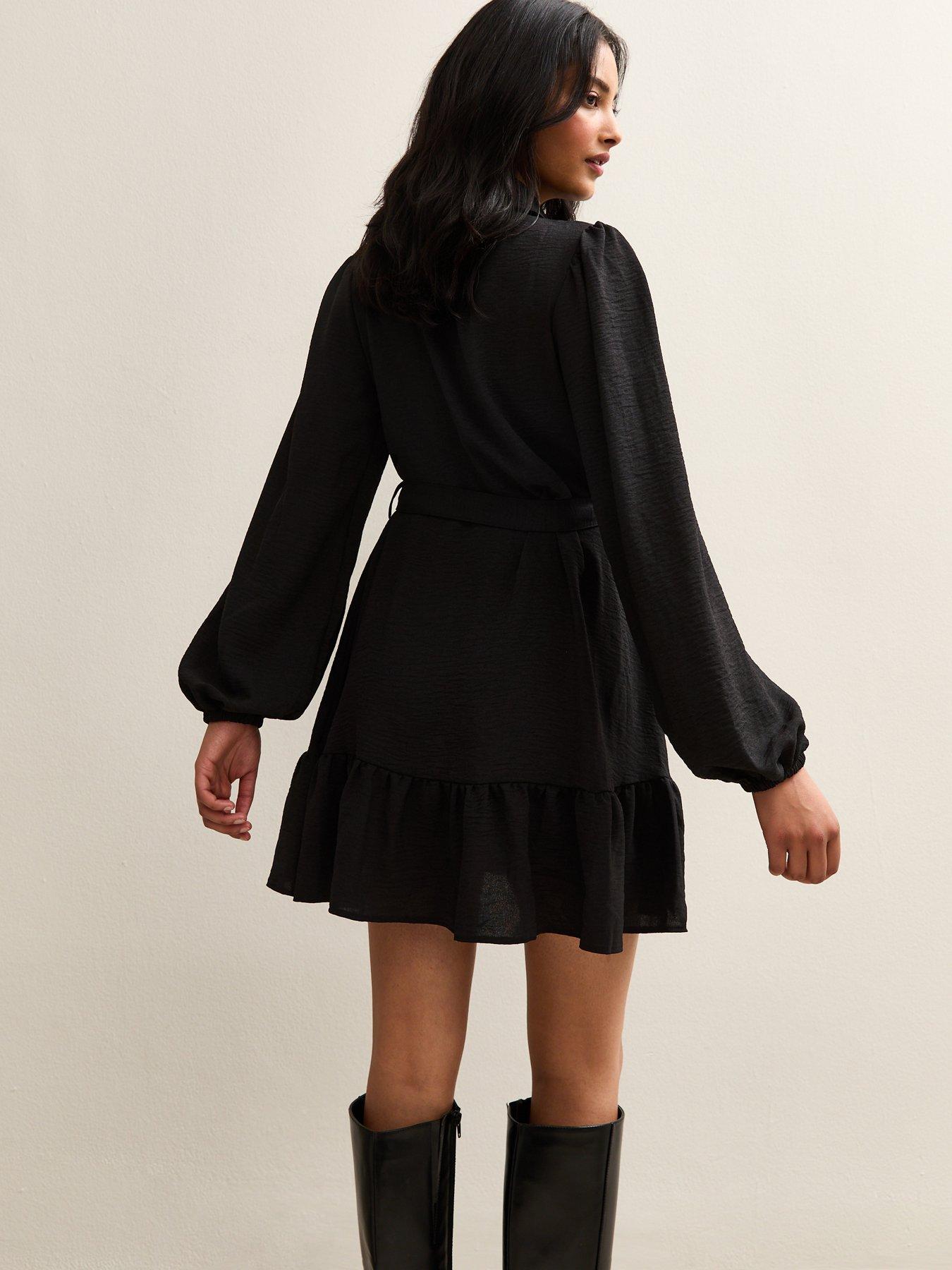 Image 2 of 6 of New Look Belted Long Sleeve Mini Dress - Black