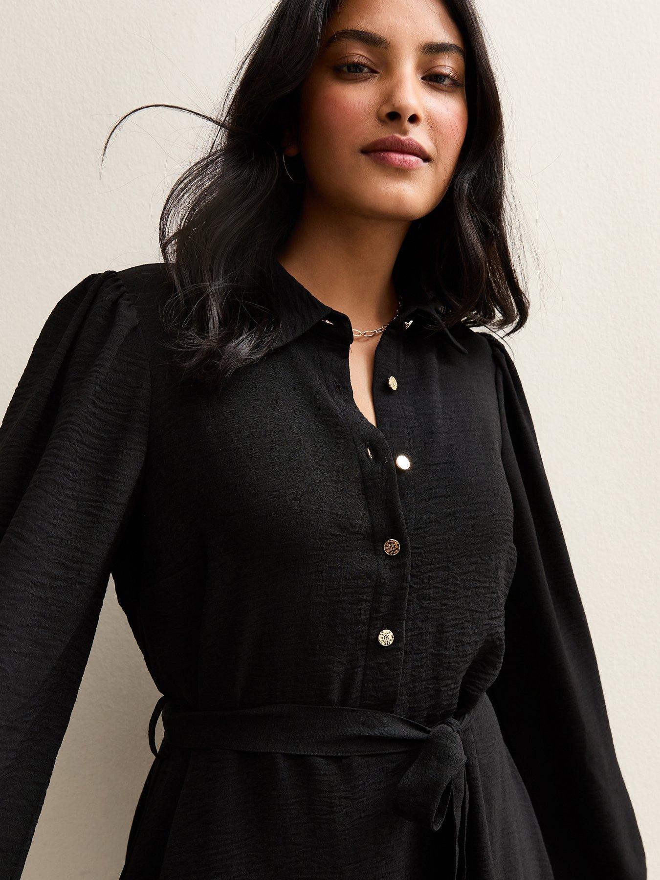 Image 4 of 6 of New Look Belted Long Sleeve Mini Dress - Black