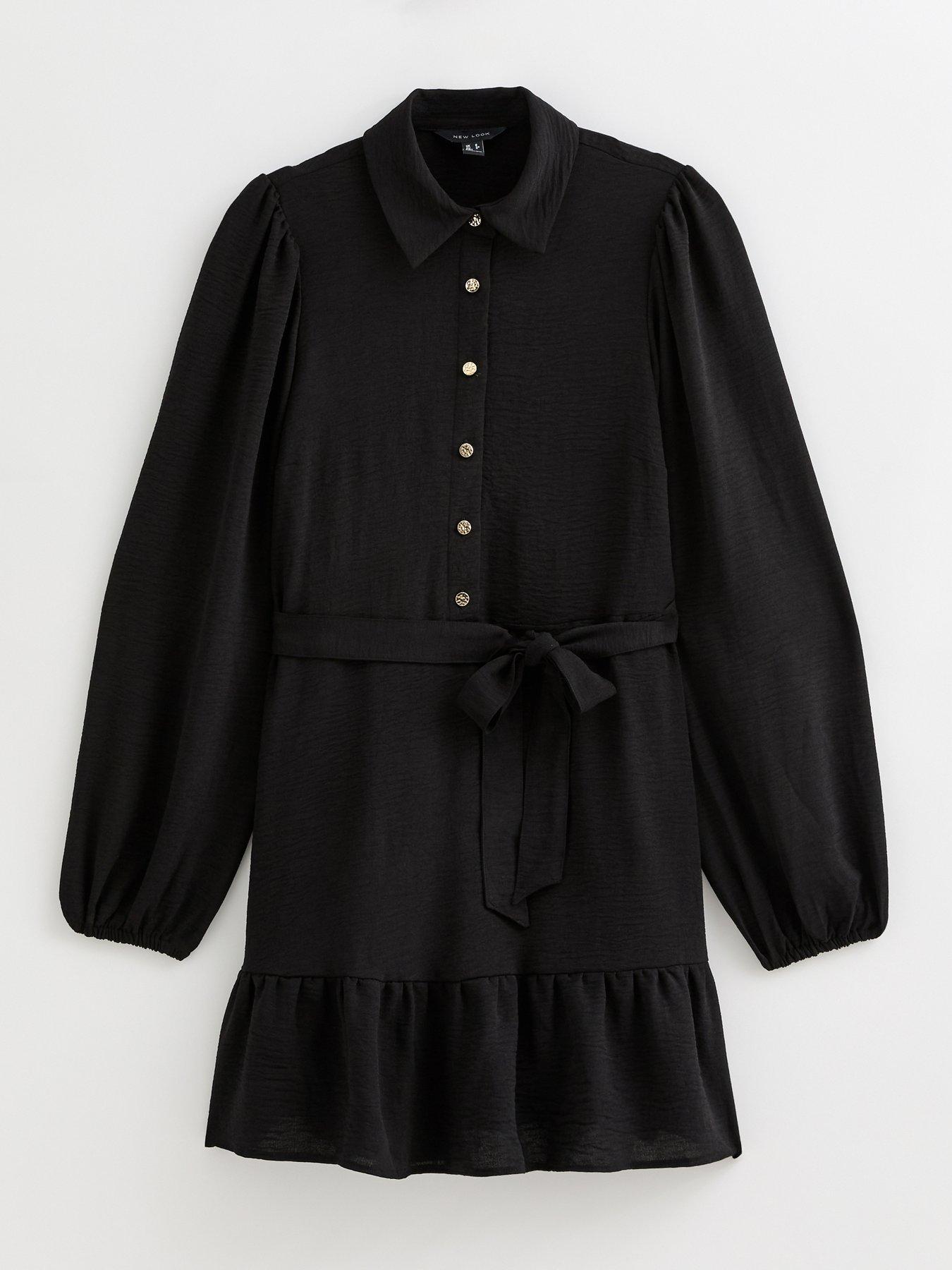 Image 5 of 6 of New Look Belted Long Sleeve Mini Dress - Black