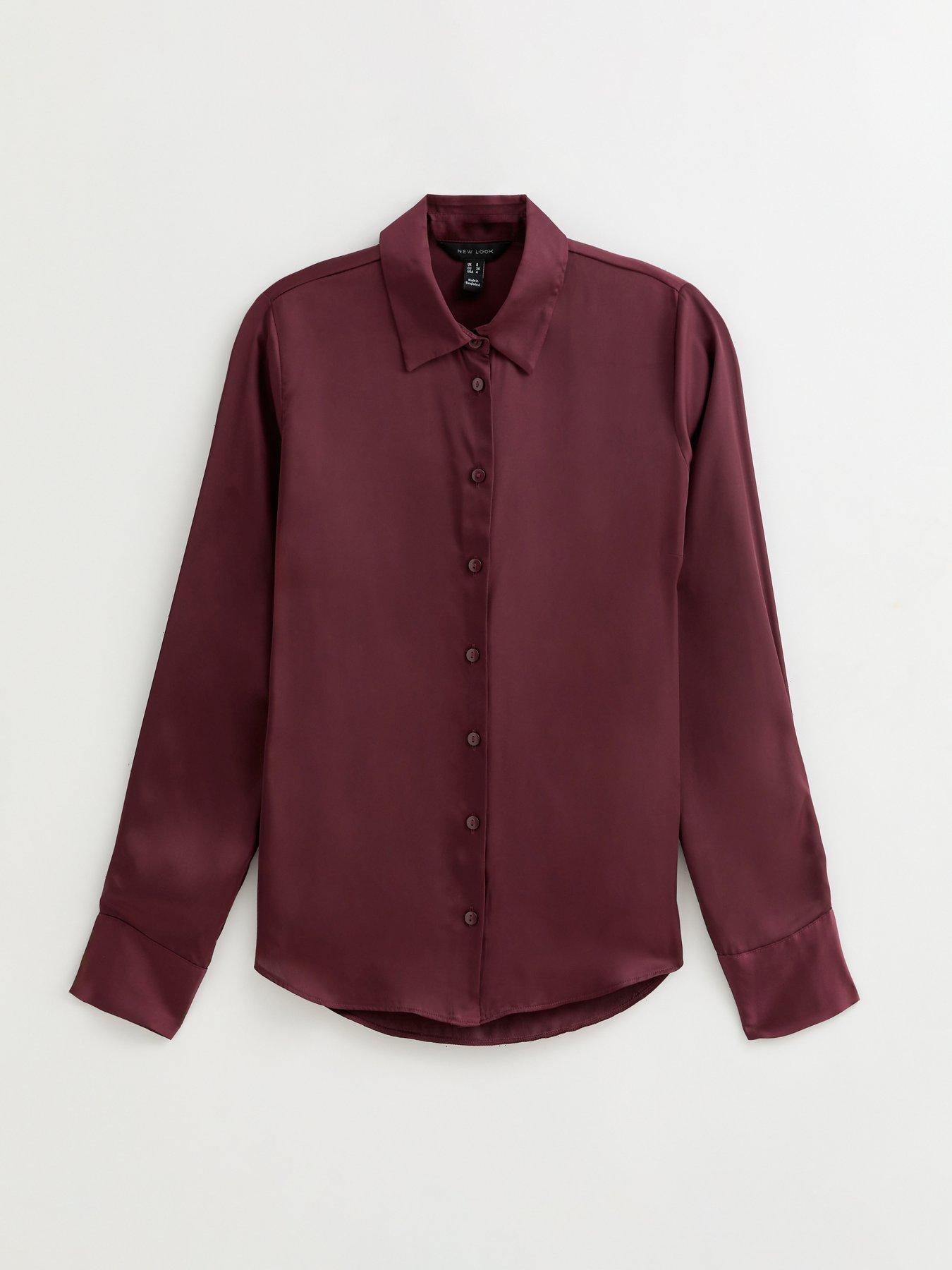 Image 5 of 6 of New Look Dark Burgundy Satin Long Sleeve Shirt