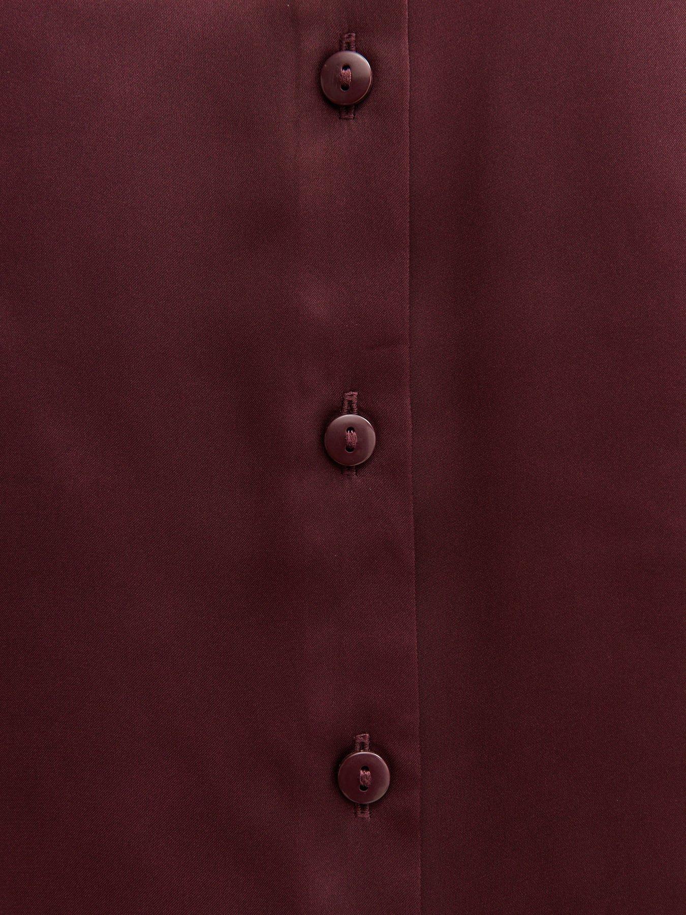 Image 6 of 6 of New Look Dark Burgundy Satin Long Sleeve Shirt