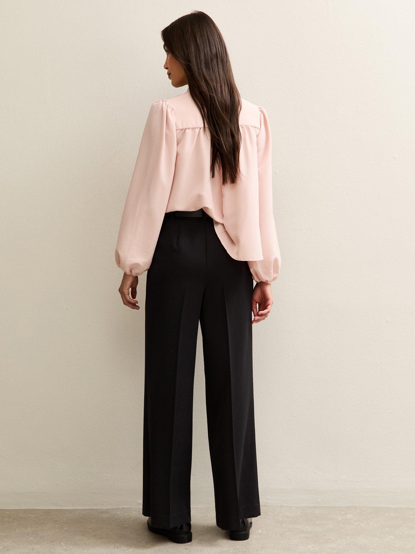 Image 2 of 4 of New Look Belted Wide Leg Tailored Trousers - Black
