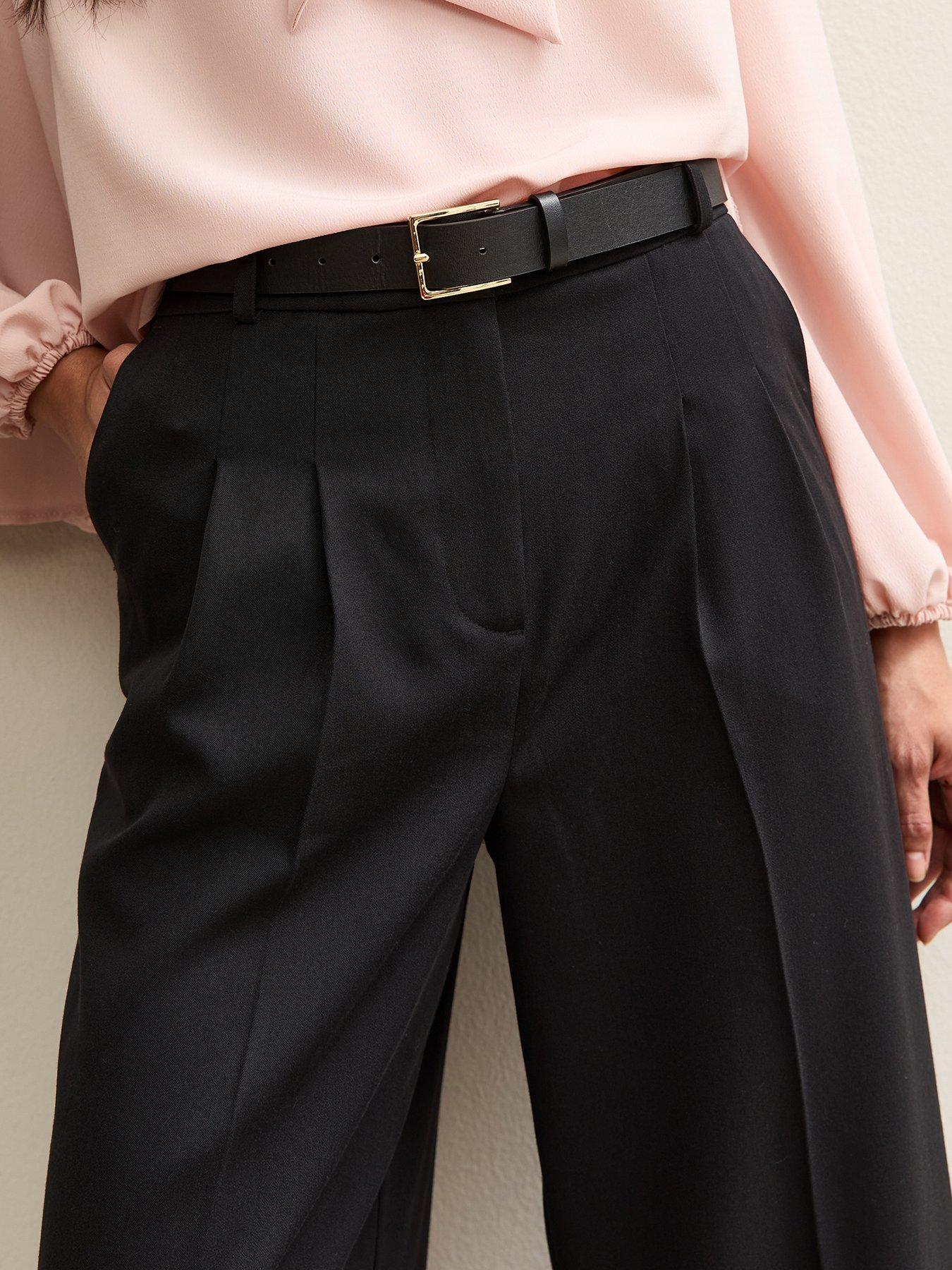 Image 4 of 4 of New Look Belted Wide Leg Tailored Trousers - Black