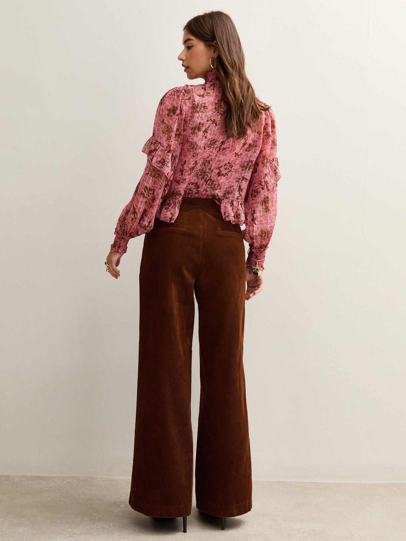 Image 2 of 4 of New Look Brown Corduroy Wide Leg Trousers