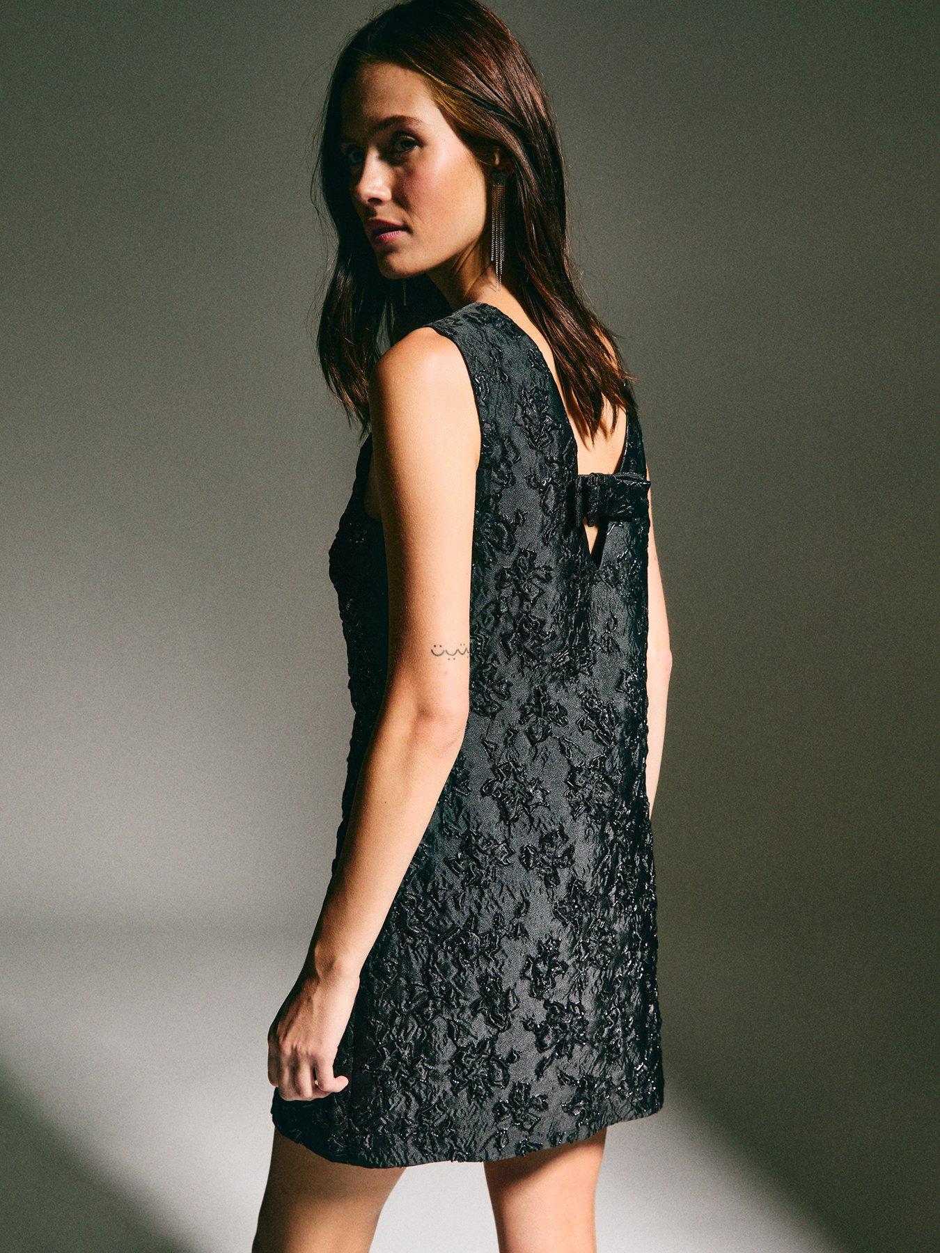 Image 2 of 5 of New Look Black Metallic Floral Jacquard A-line Mini Shift Dress