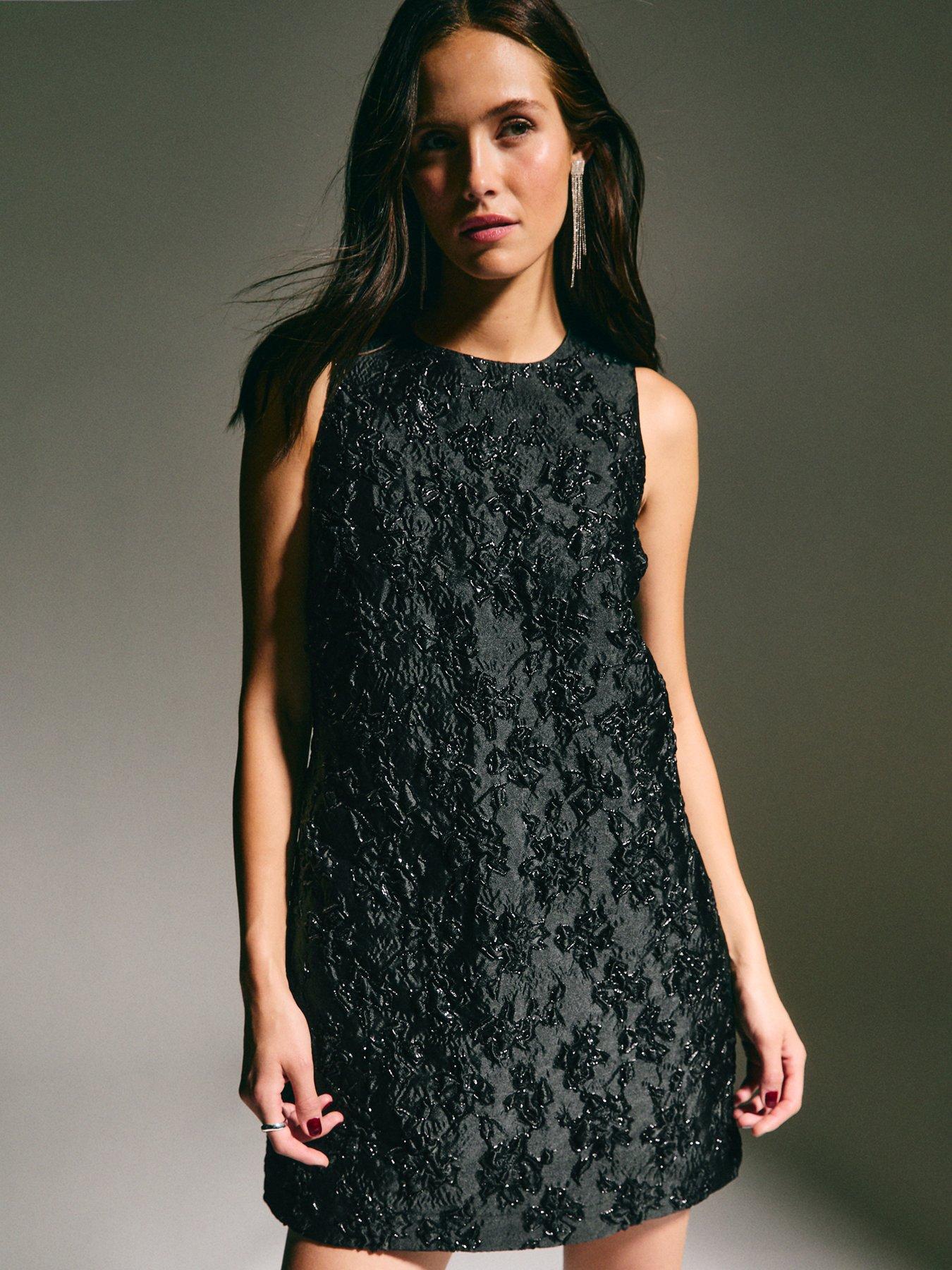 Image 3 of 5 of New Look Black Metallic Floral Jacquard A-line Mini Shift Dress