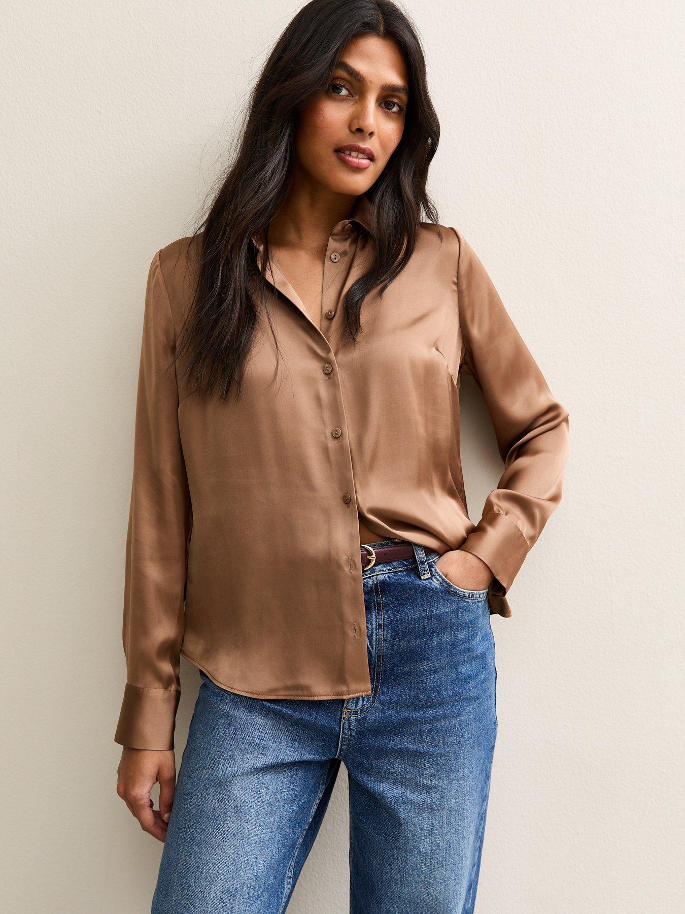 new-look-light-brown-satin-long-sleeve-shirtfront
