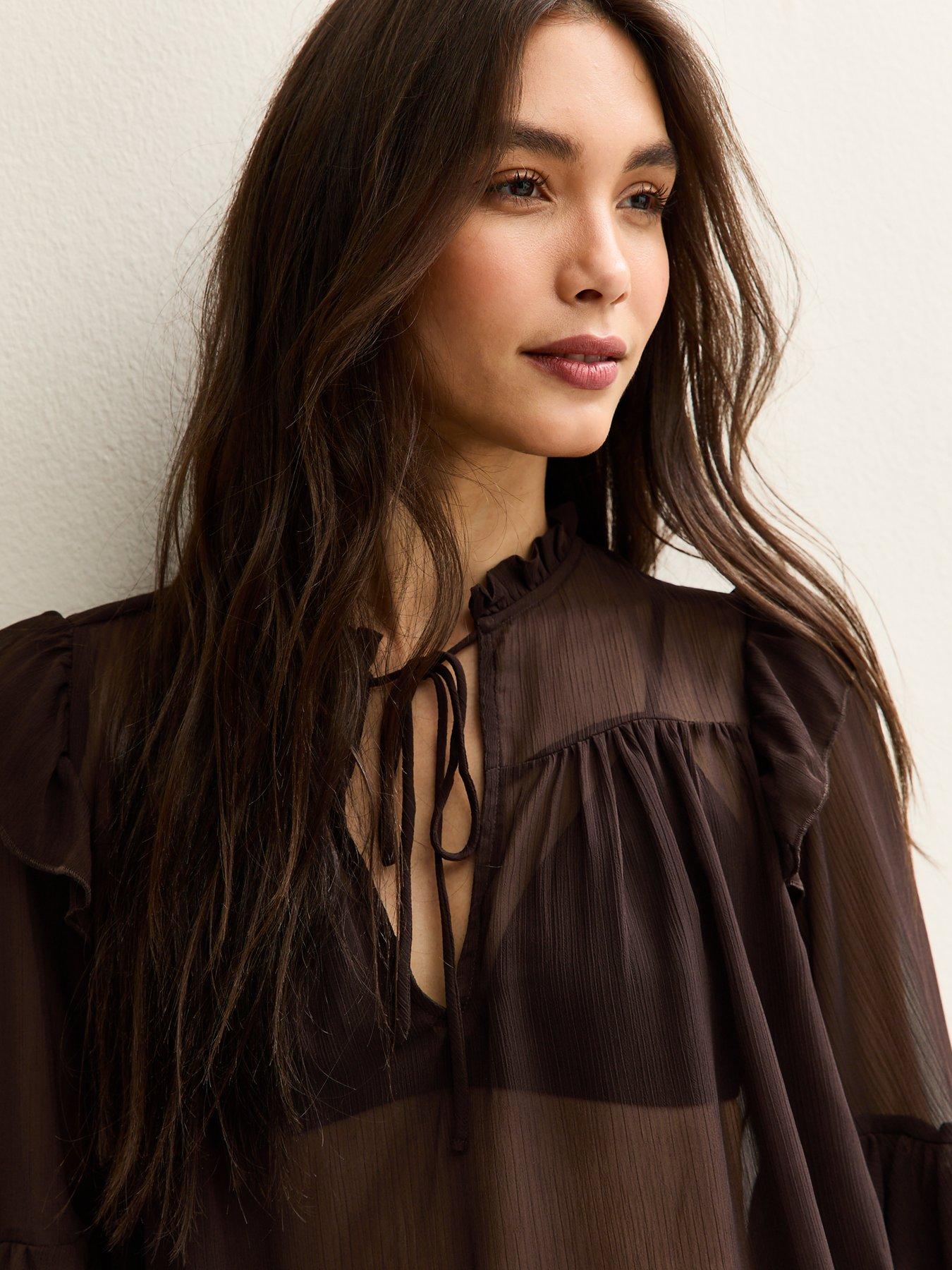 new-look-chiffon-tie-neck-blouse-brownoutfit