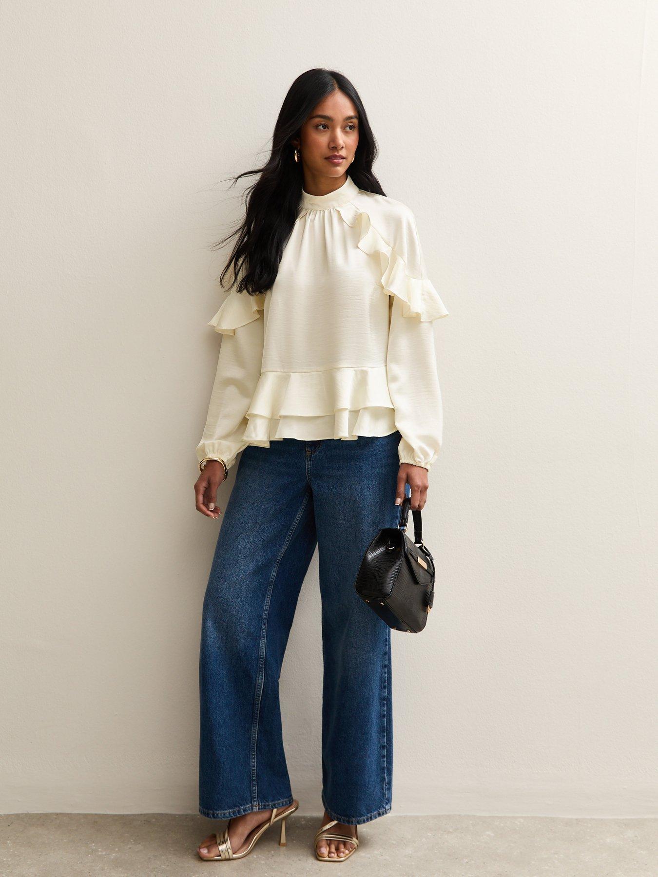 new-look-off-white-satin-frill-raglan-blouseback