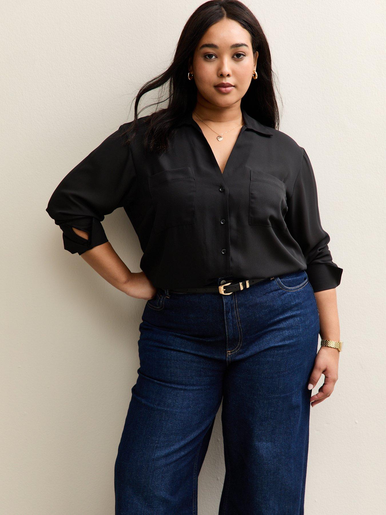 new-look-curves-front-pocket-v-neck-shirt-black