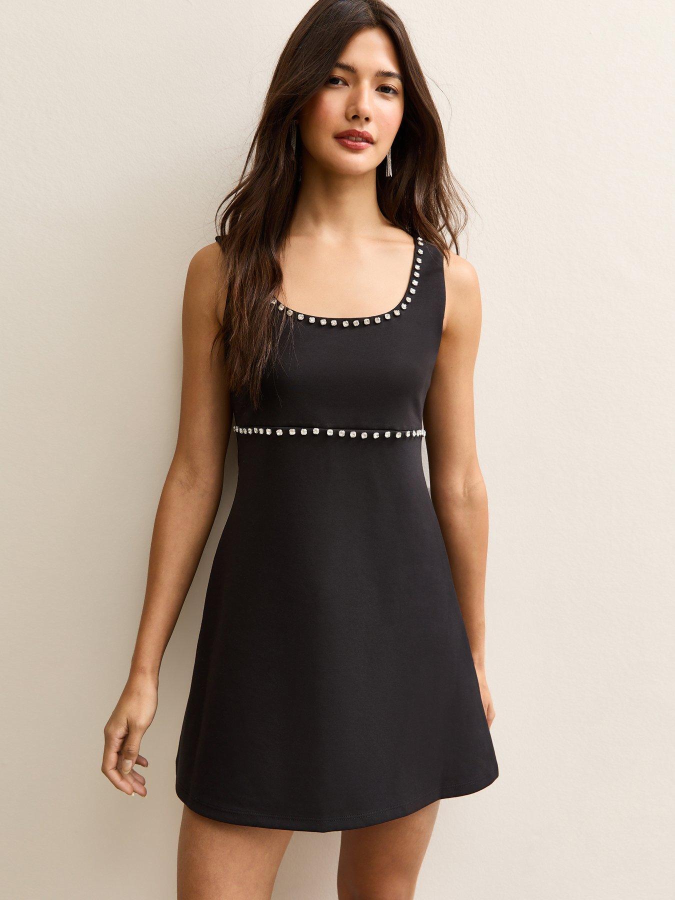 New Look Black Diamante Trim Scoop Neck Mini Dress | Very Ireland