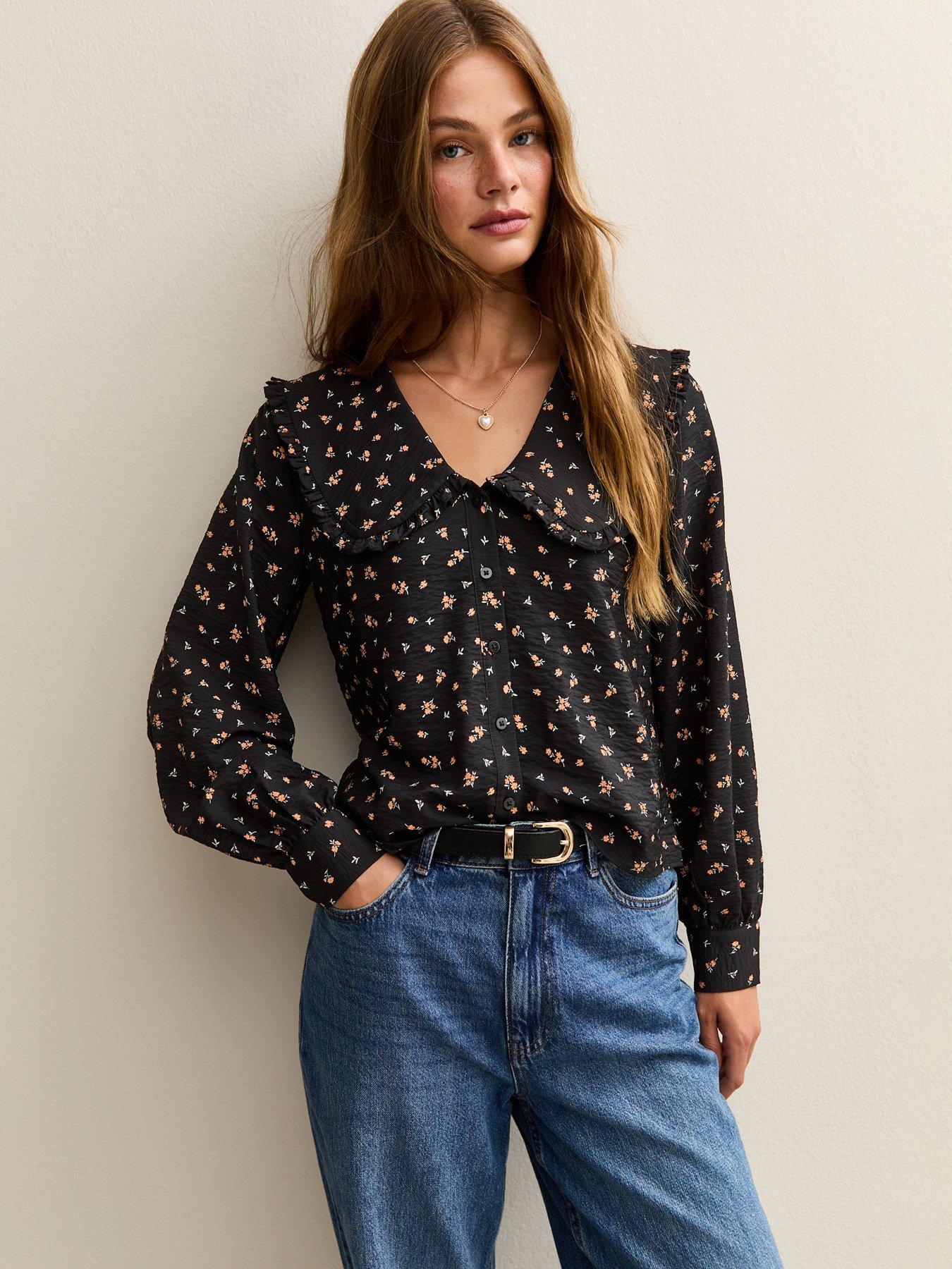 New Look Floral Print Long Sleeve Shirt - Black