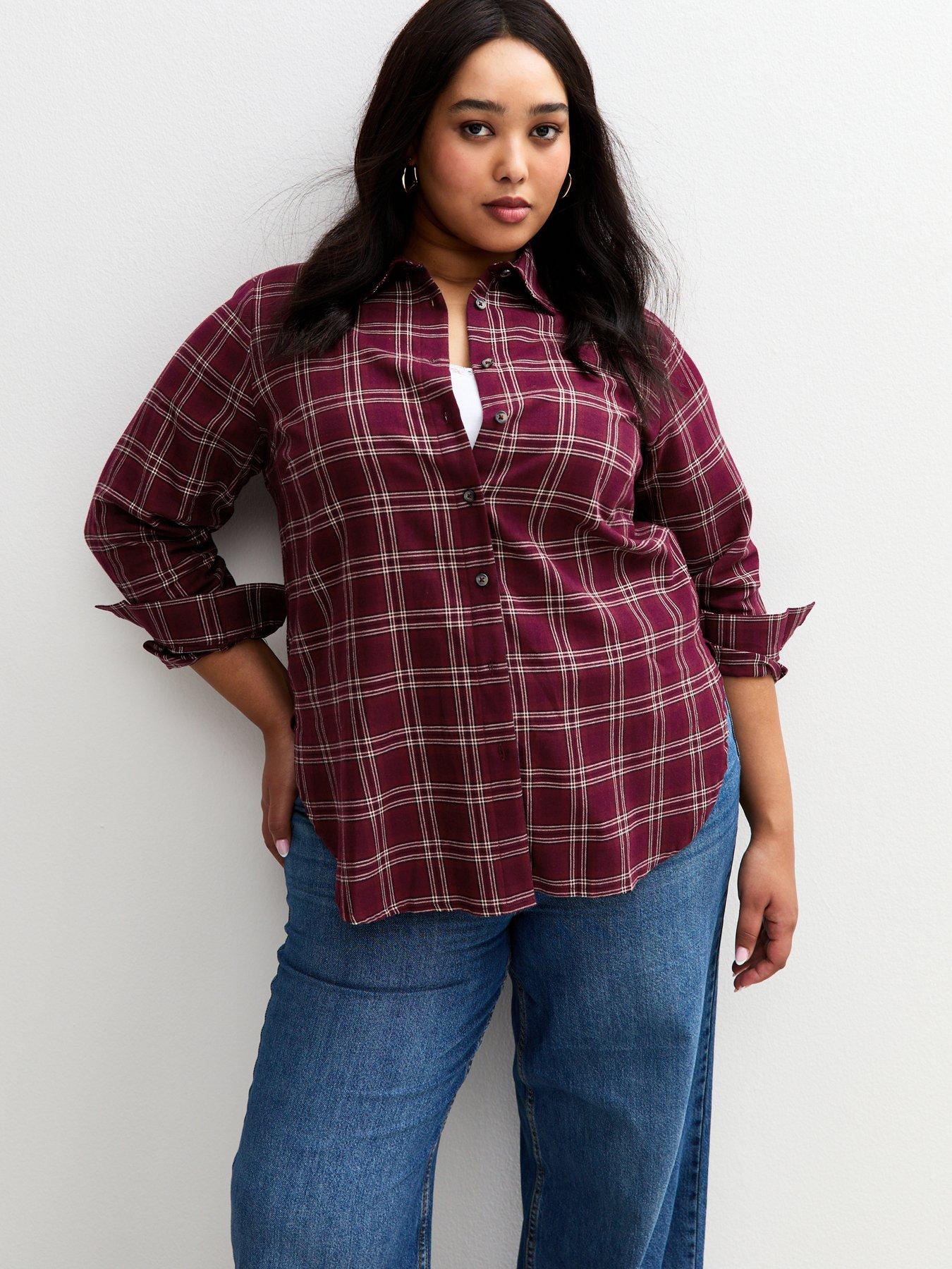 New Look Curves Checked Long Sleeve Shirt - Red