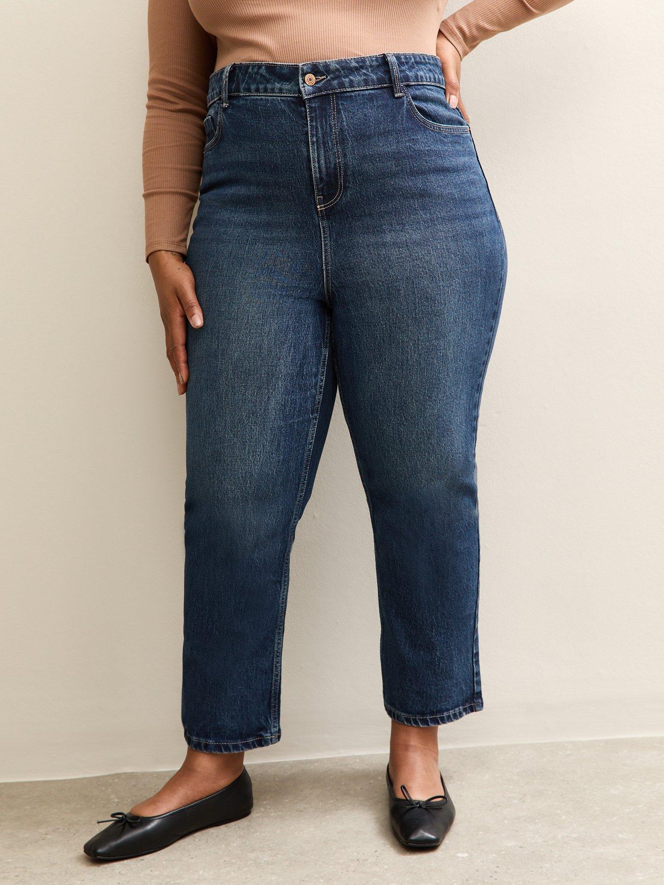 New Look Curves Straight Leg Jeans - Dark Blue