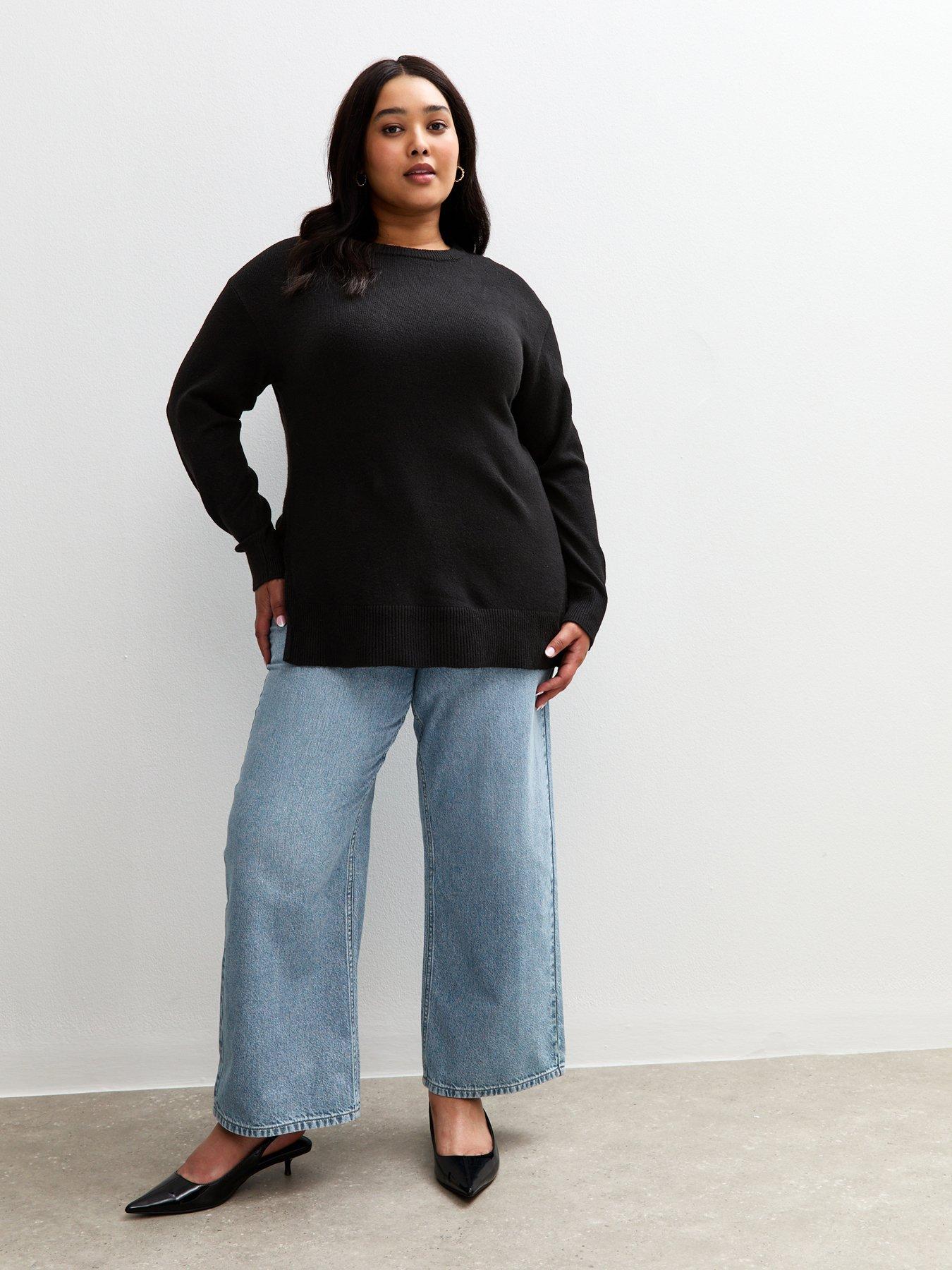 New Look Curves Elasticated Wide Leg Jeans - Light Blue