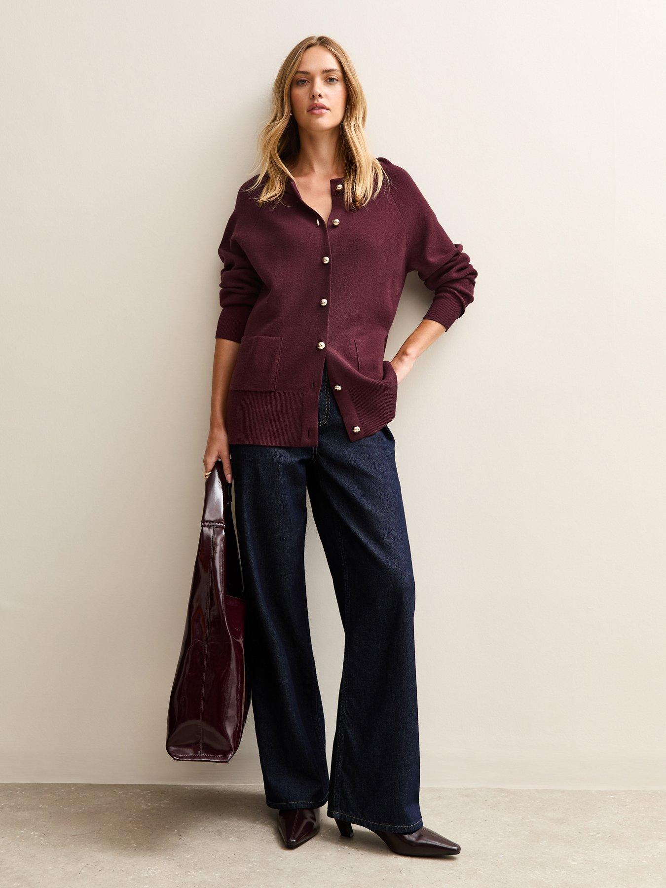 Image 3 of 5 of New Look Burgundy Longline Crew Neck Cardigan - Red