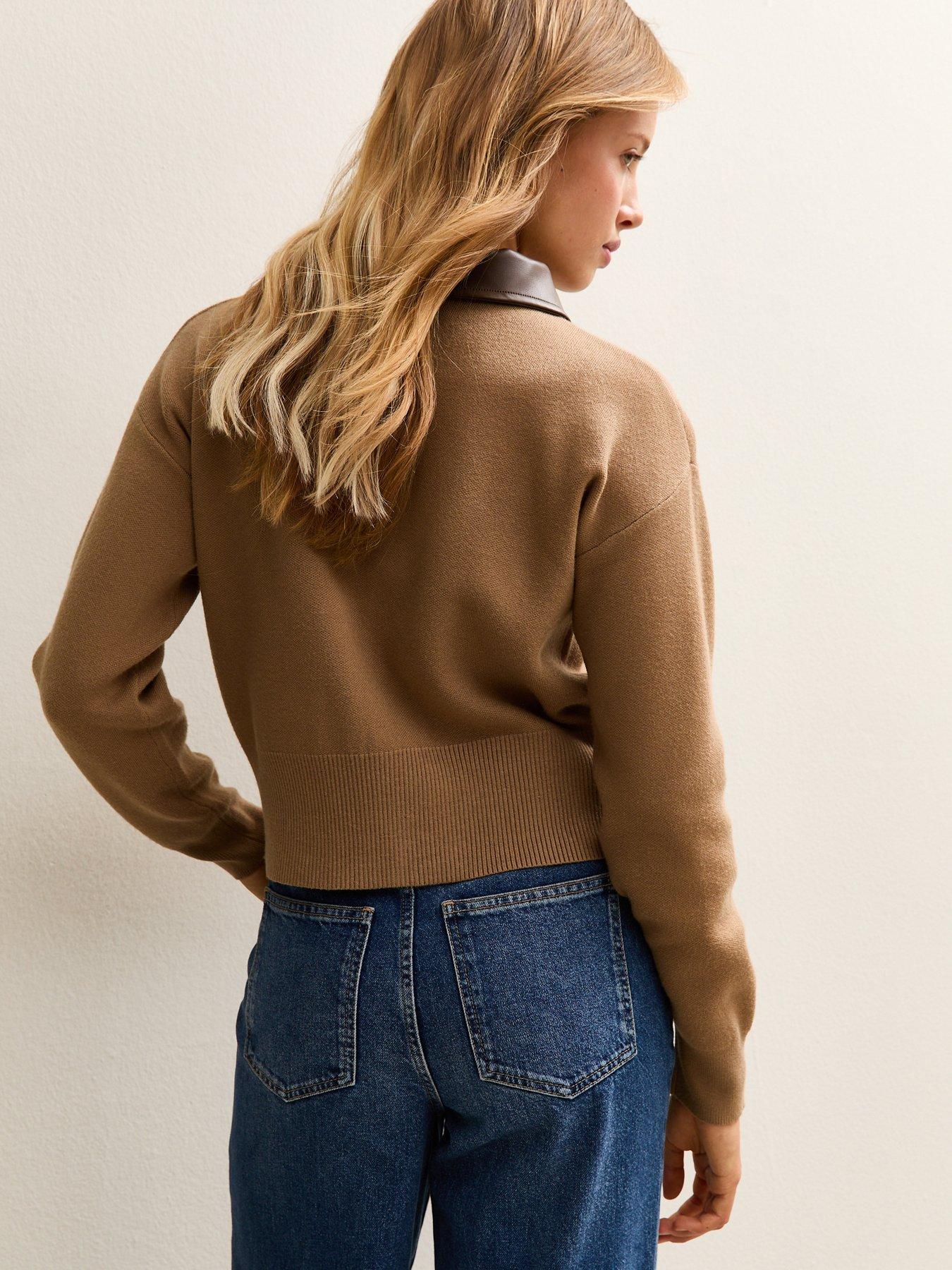 new-look-faux-leather-collar-cardigan-brownstillFront