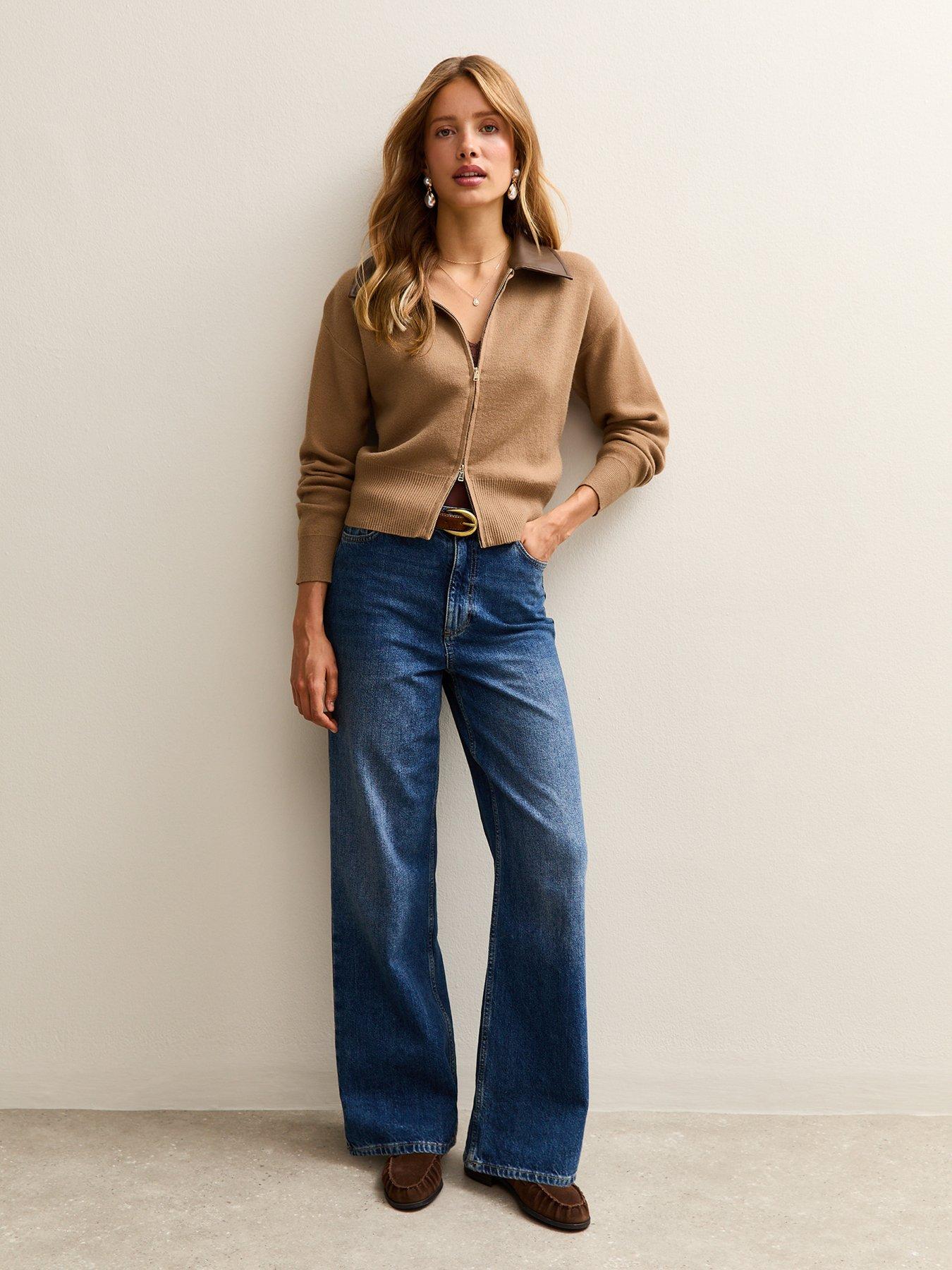 new-look-faux-leather-collar-cardigan-brownback