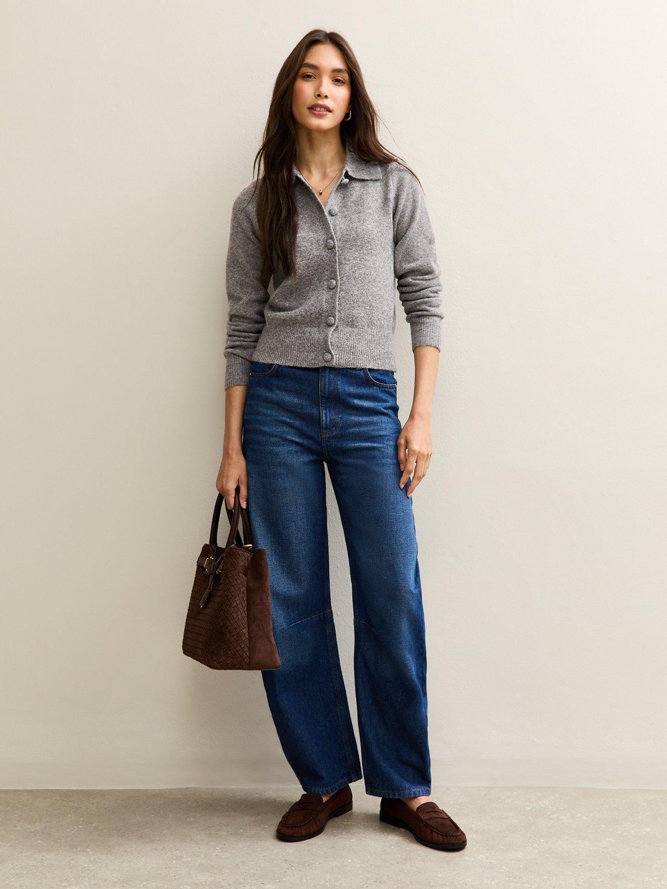 Image 5 of 7 of New Look Midweight Knit Collared Cardigan - Grey
