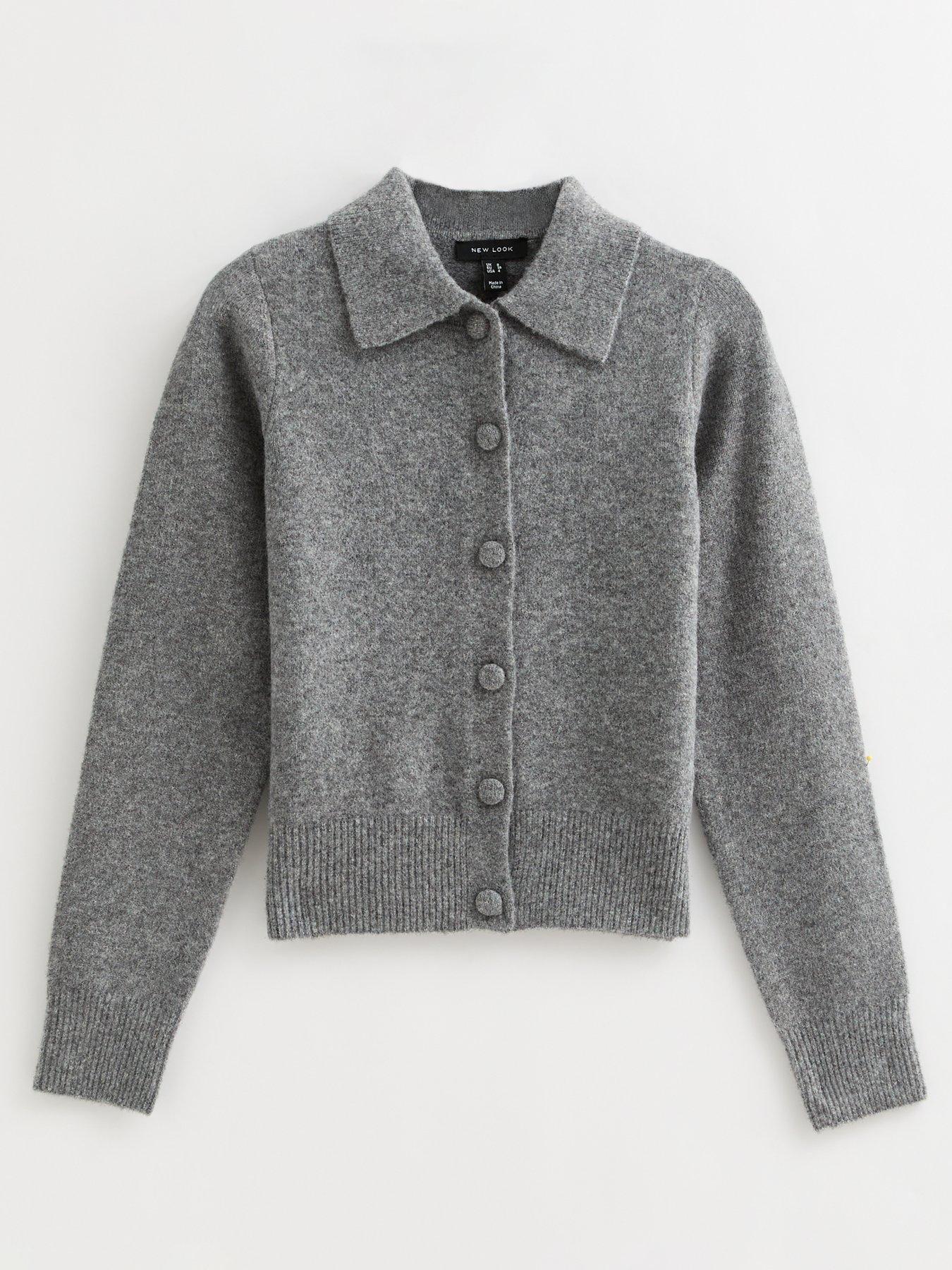 Image 7 of 7 of New Look Midweight Knit Collared Cardigan - Grey