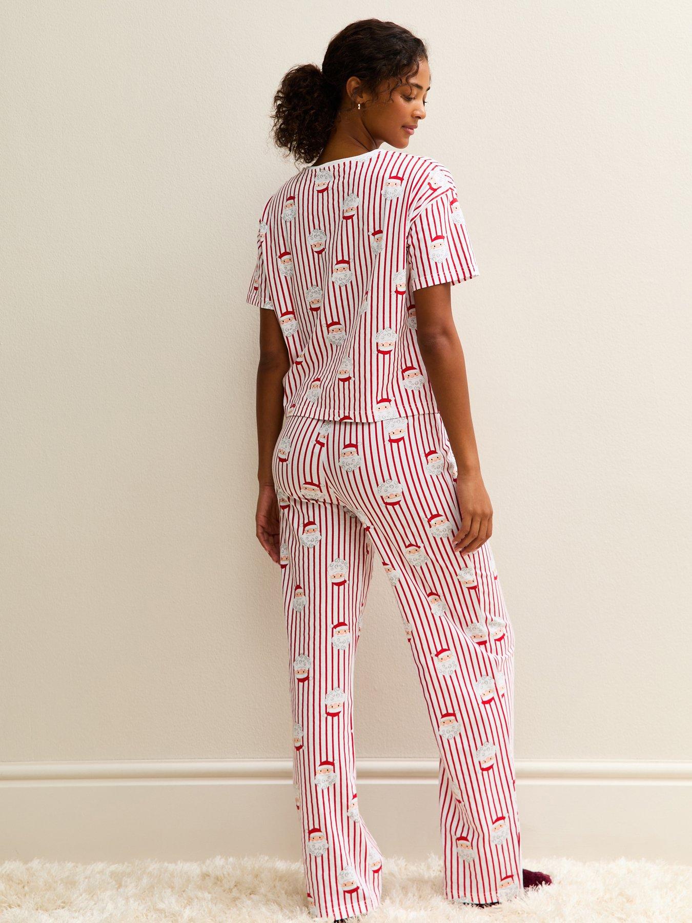 Image 2 of 6 of New Look Red Christmas Santa Print Striped Pyjama Set
