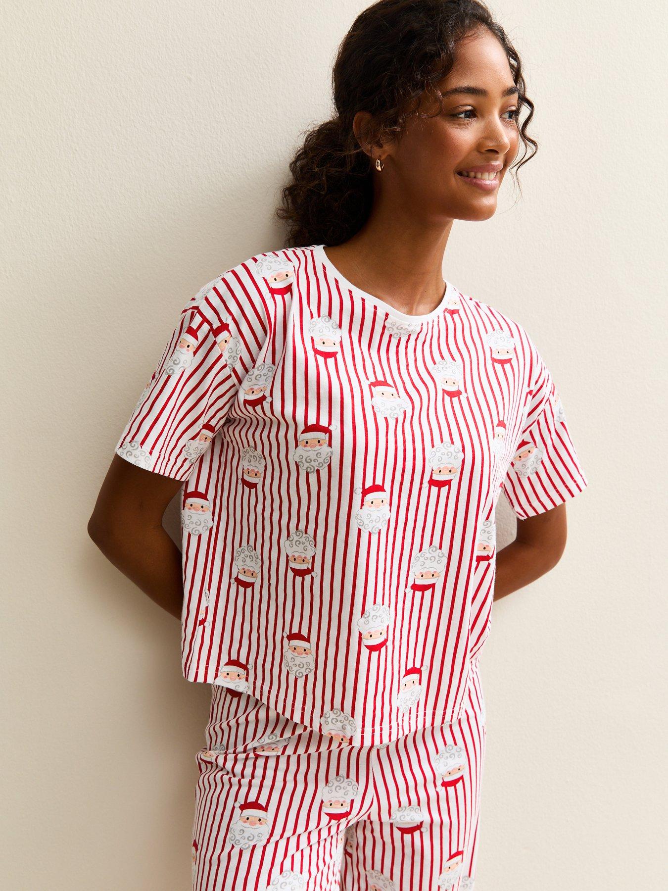 Image 4 of 6 of New Look Red Christmas Santa Print Striped Pyjama Set