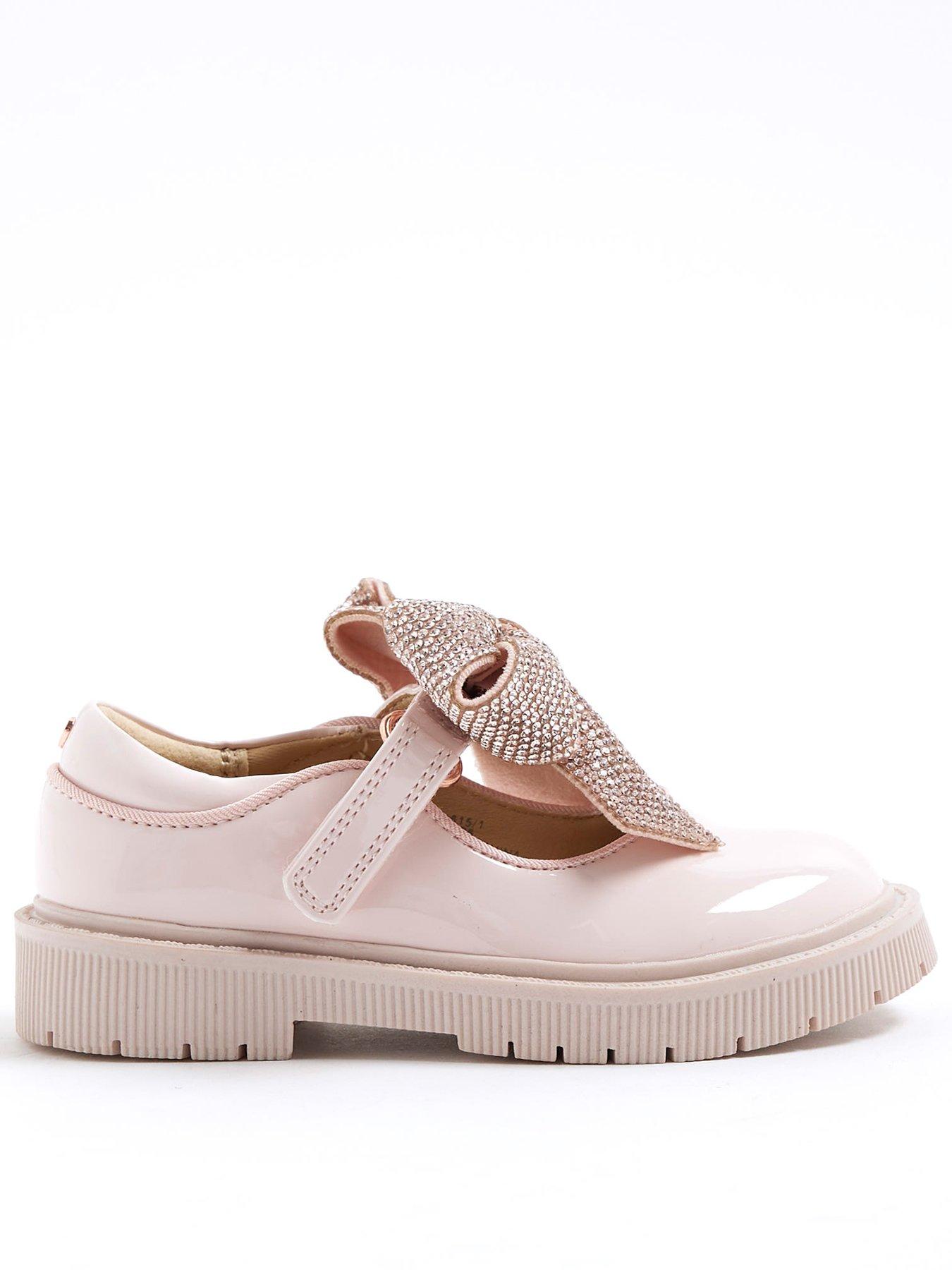River Island Mini Girls Diamante Bow Mary Jane Shoe - Pink