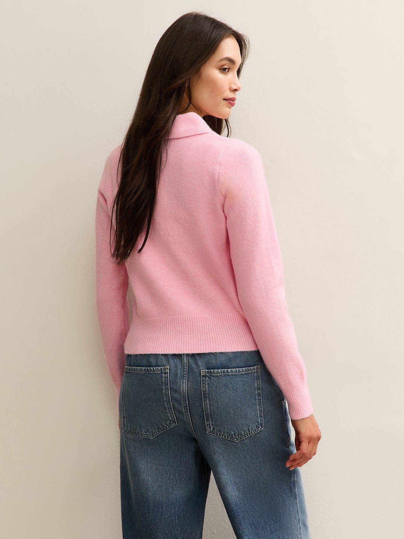 Image 2 of 5 of New Look Pink Midweight Knit Collared Cardigan