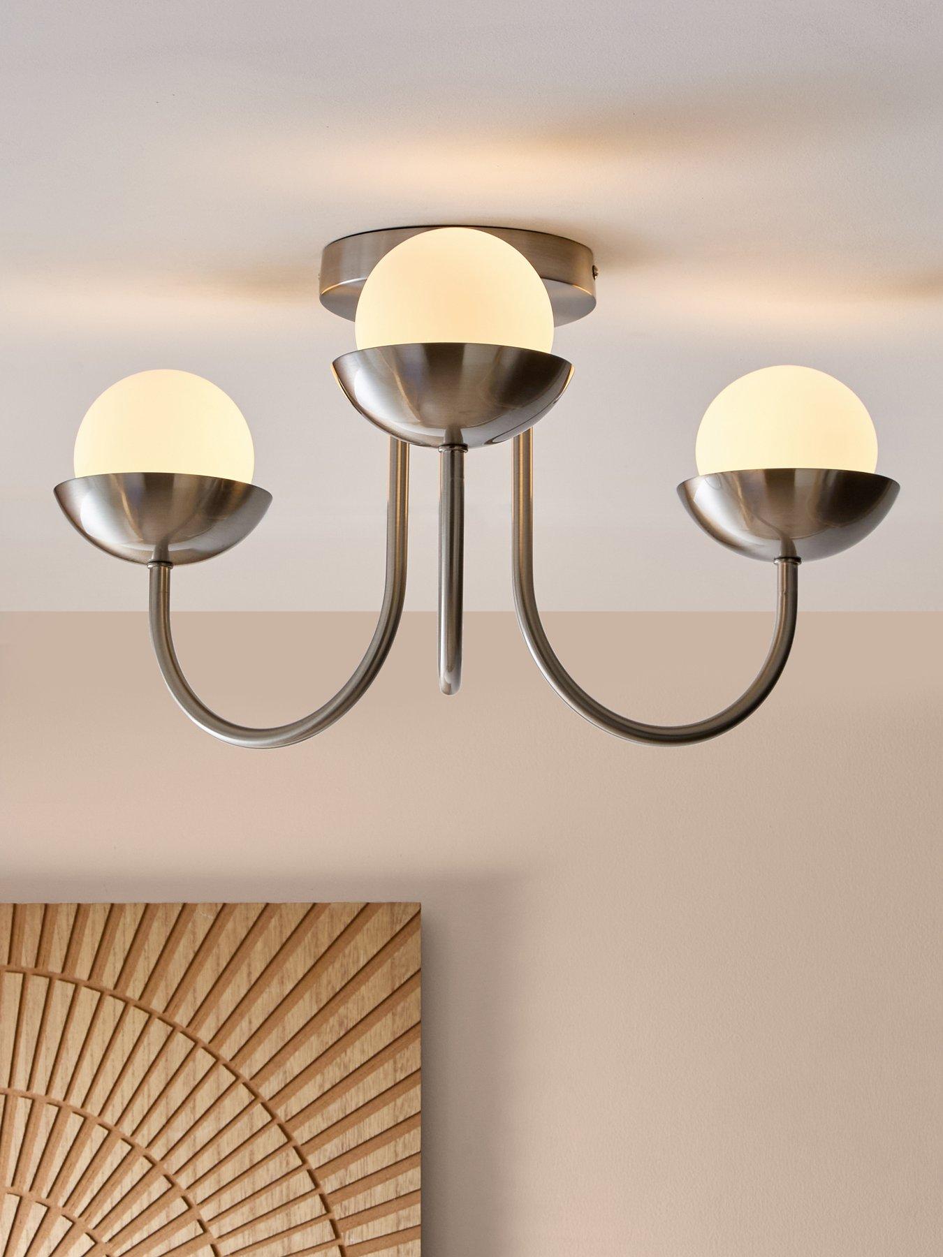 Image 1 of 6 of The Very Collection 3 Light Semi Flush Retro Globe - Brushed Nickel