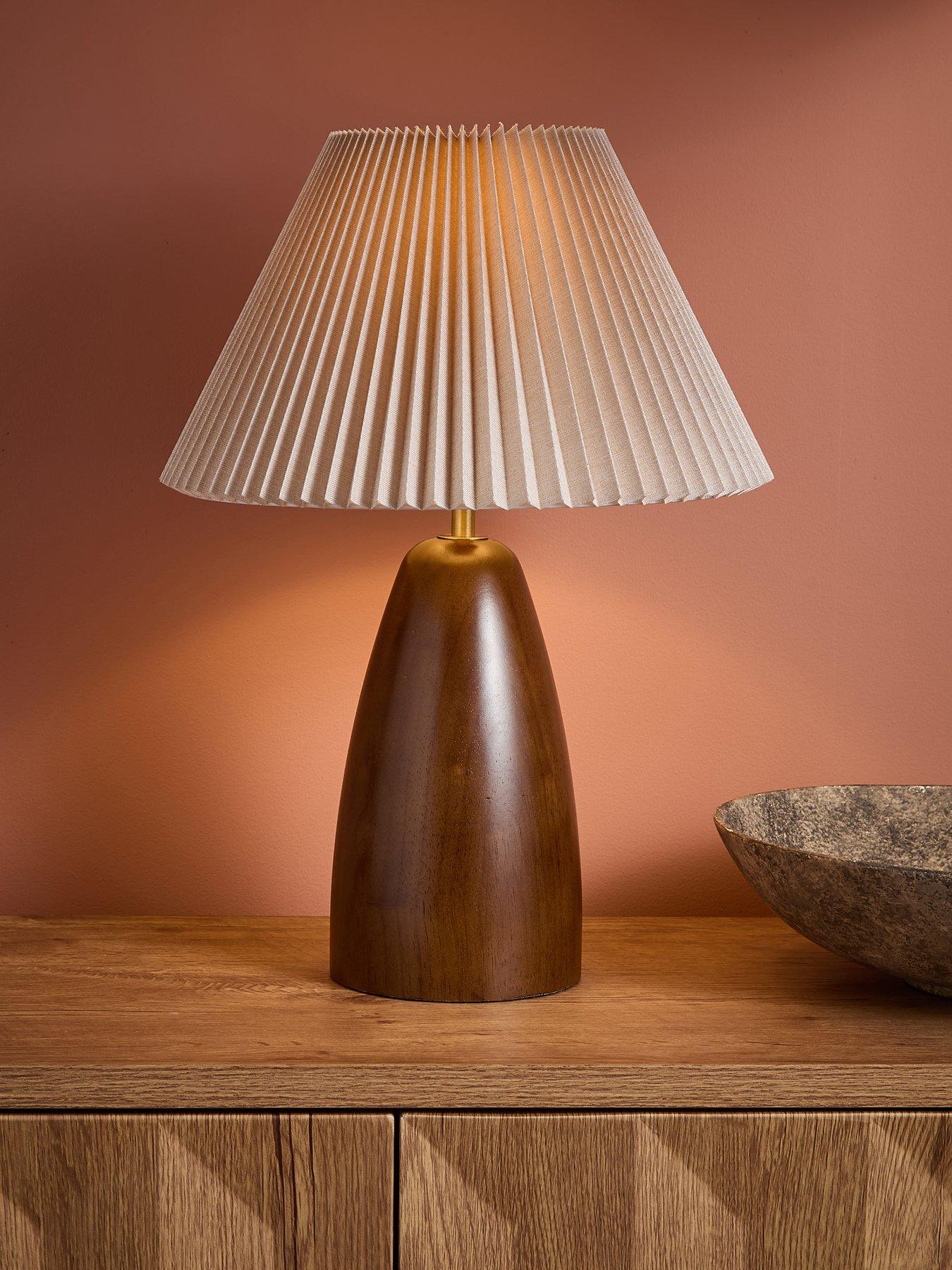 The Very Collection Walnut Table Lamp With Pleated Shade