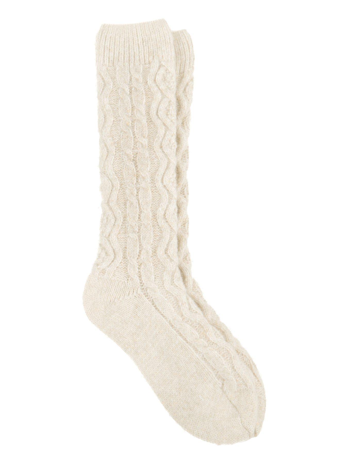 TOTES Totes Toasties Ladies Cable Knit Slouch Slipper Sock - Oat