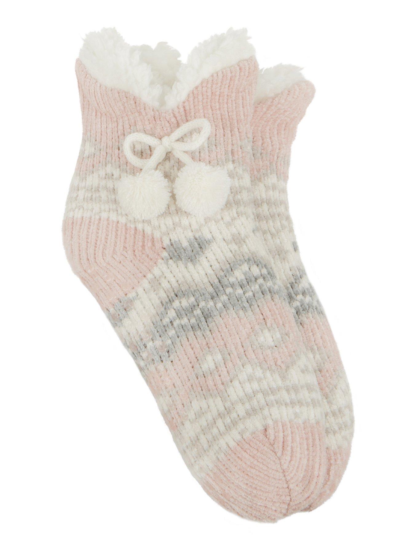 TOTES Totes Toasties Ladies Chenille Crop Knitted Slipper Socks - Multi
