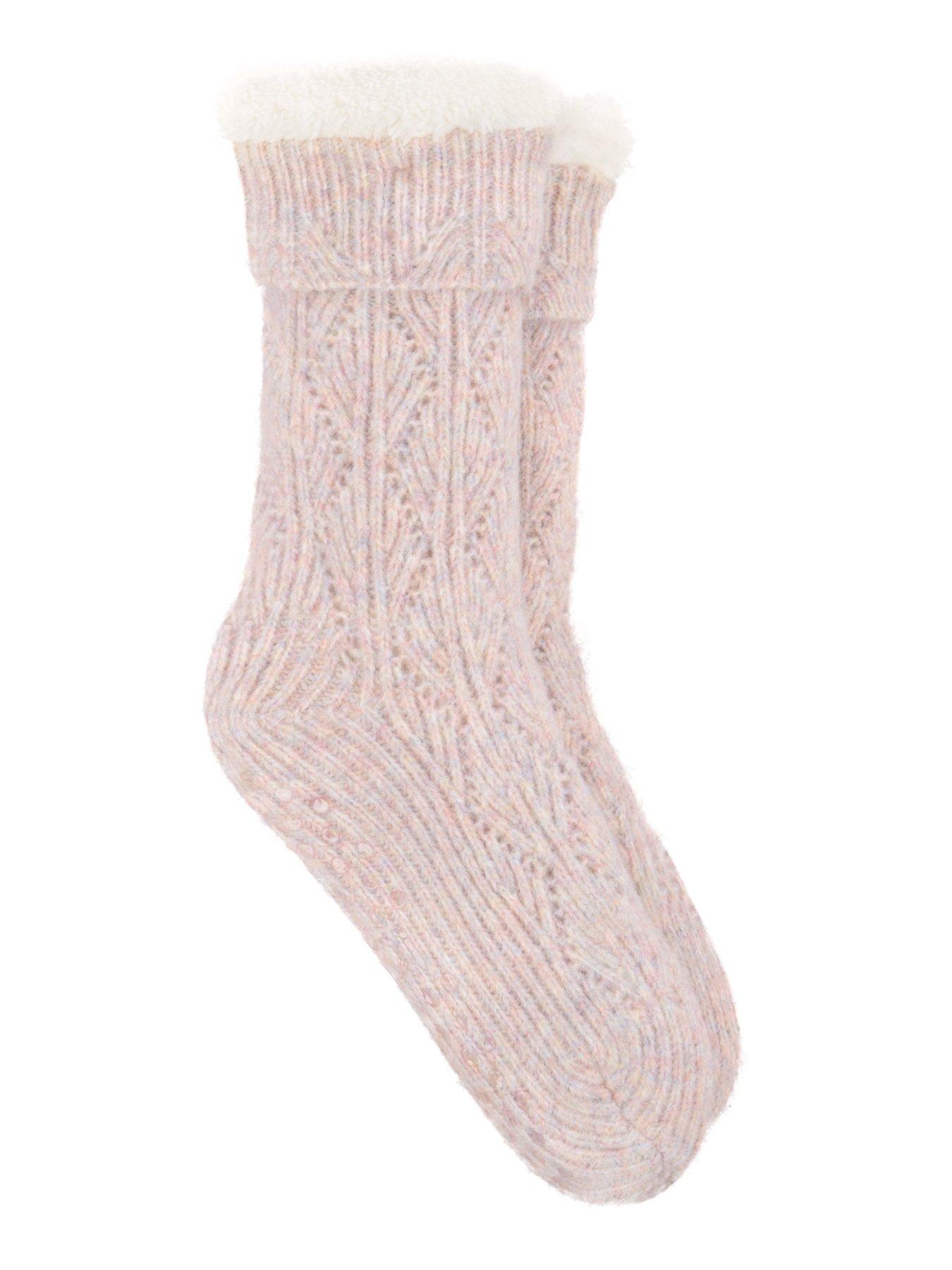 TOTES Totes Toasties Ladies Texture Slipper Socks - Pink Mix