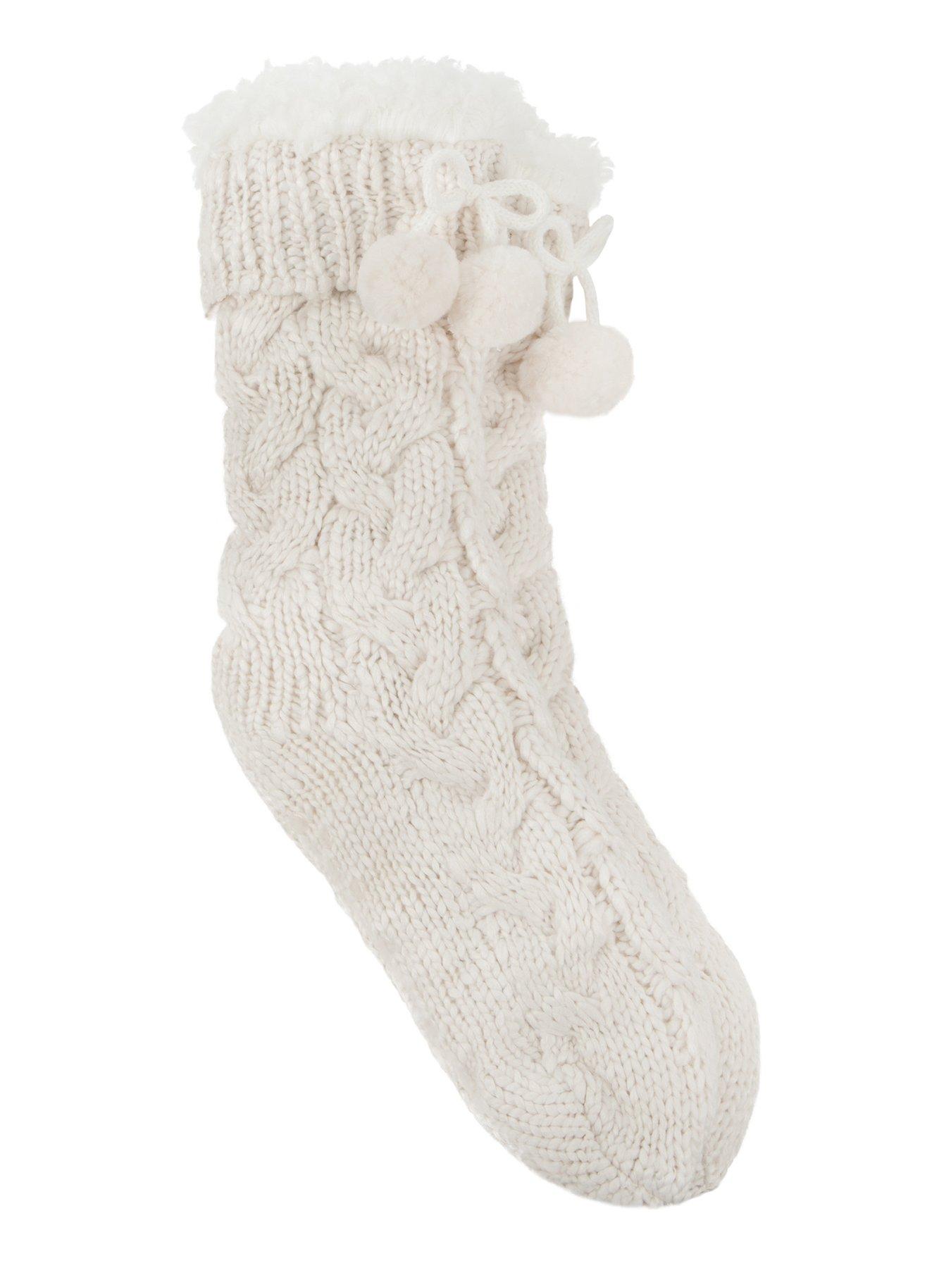 Image 1 of 4 of TOTES Totes Toasties Ladies Luxury Chunky Knit Slipper-sox With Tassel Trim - Cream