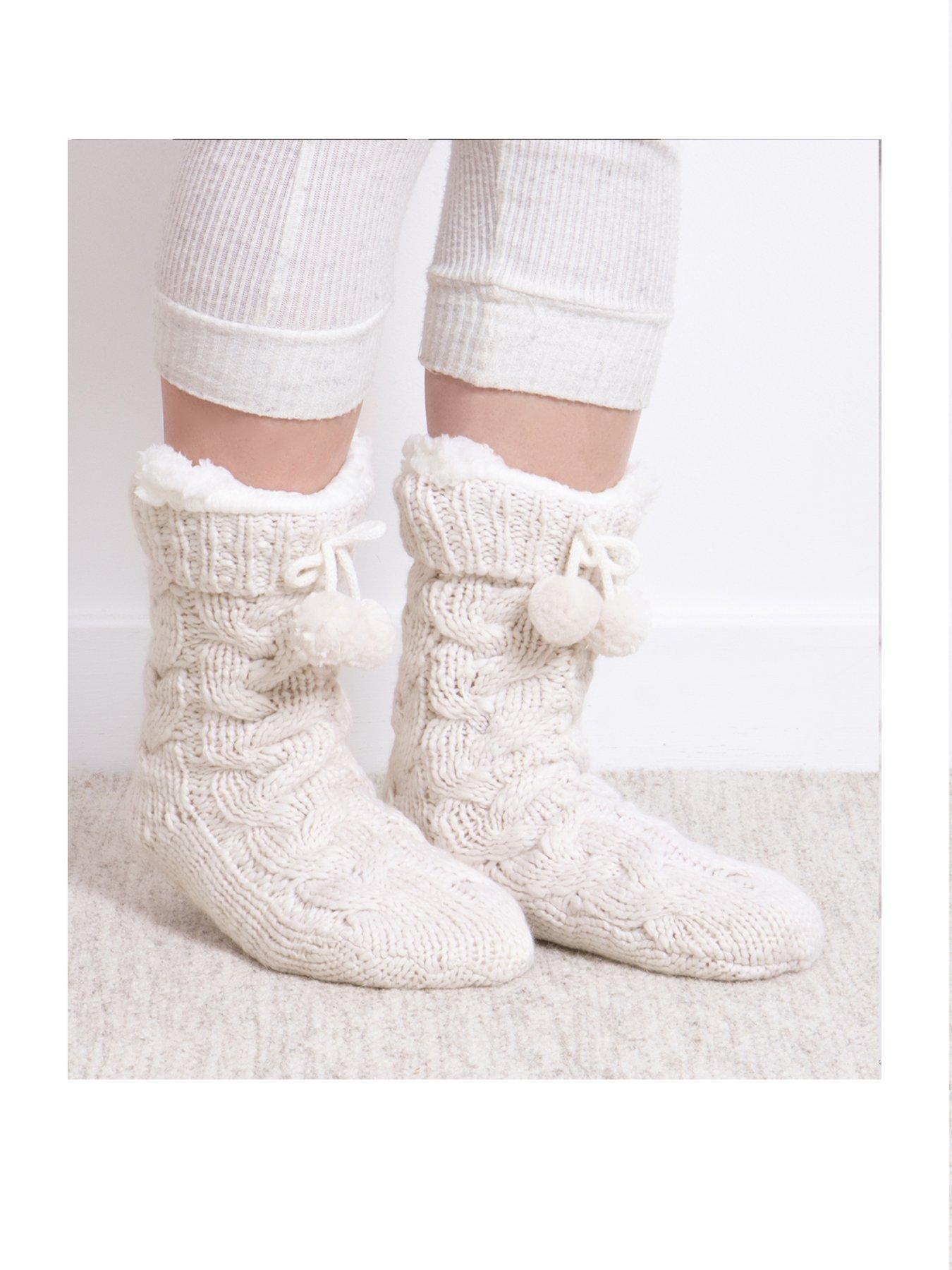 Image 2 of 4 of TOTES Totes Toasties Ladies Luxury Chunky Knit Slipper-sox With Tassel Trim - Cream