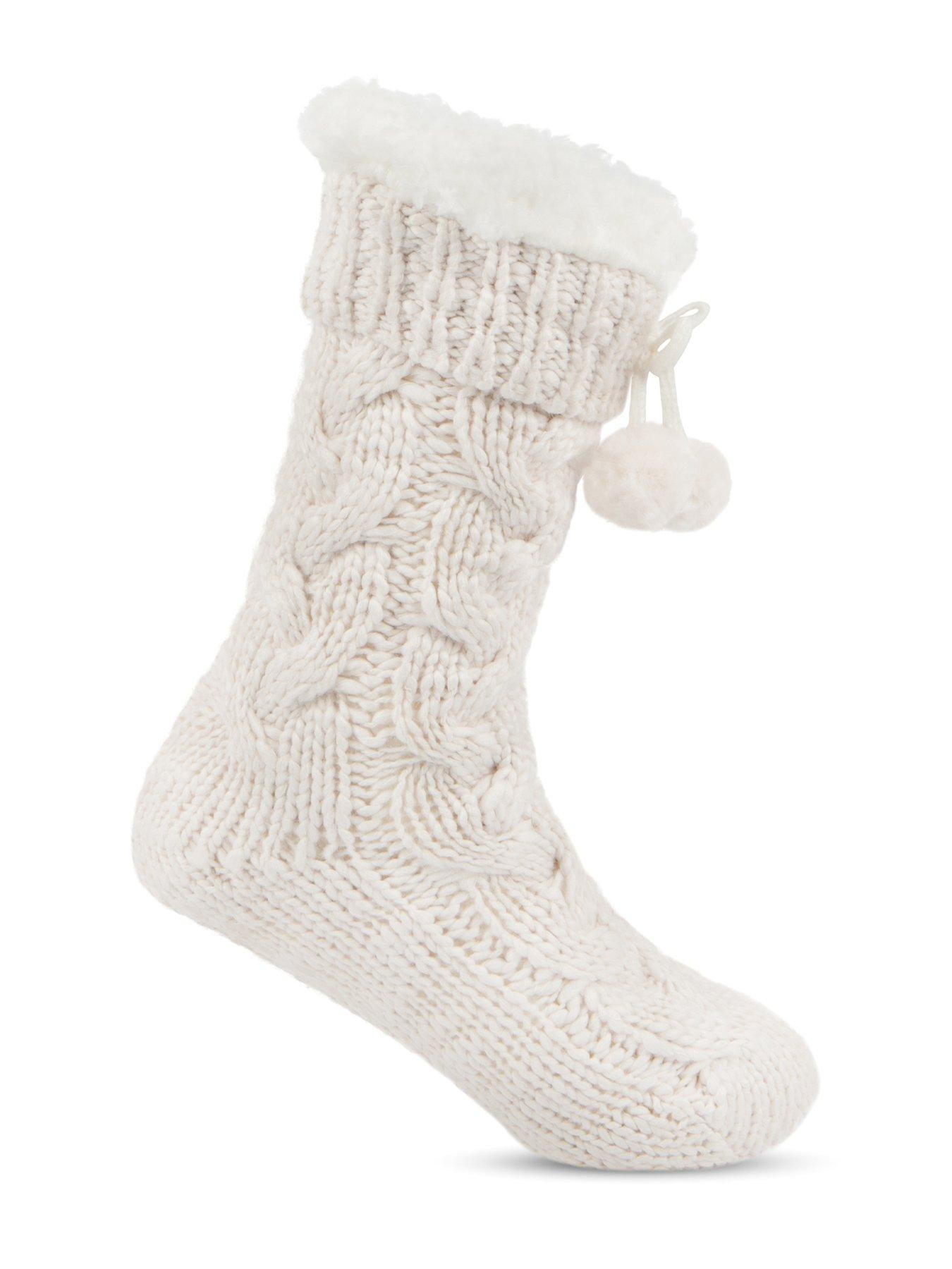 Image 4 of 4 of TOTES Totes Toasties Ladies Luxury Chunky Knit Slipper-sox With Tassel Trim - Cream