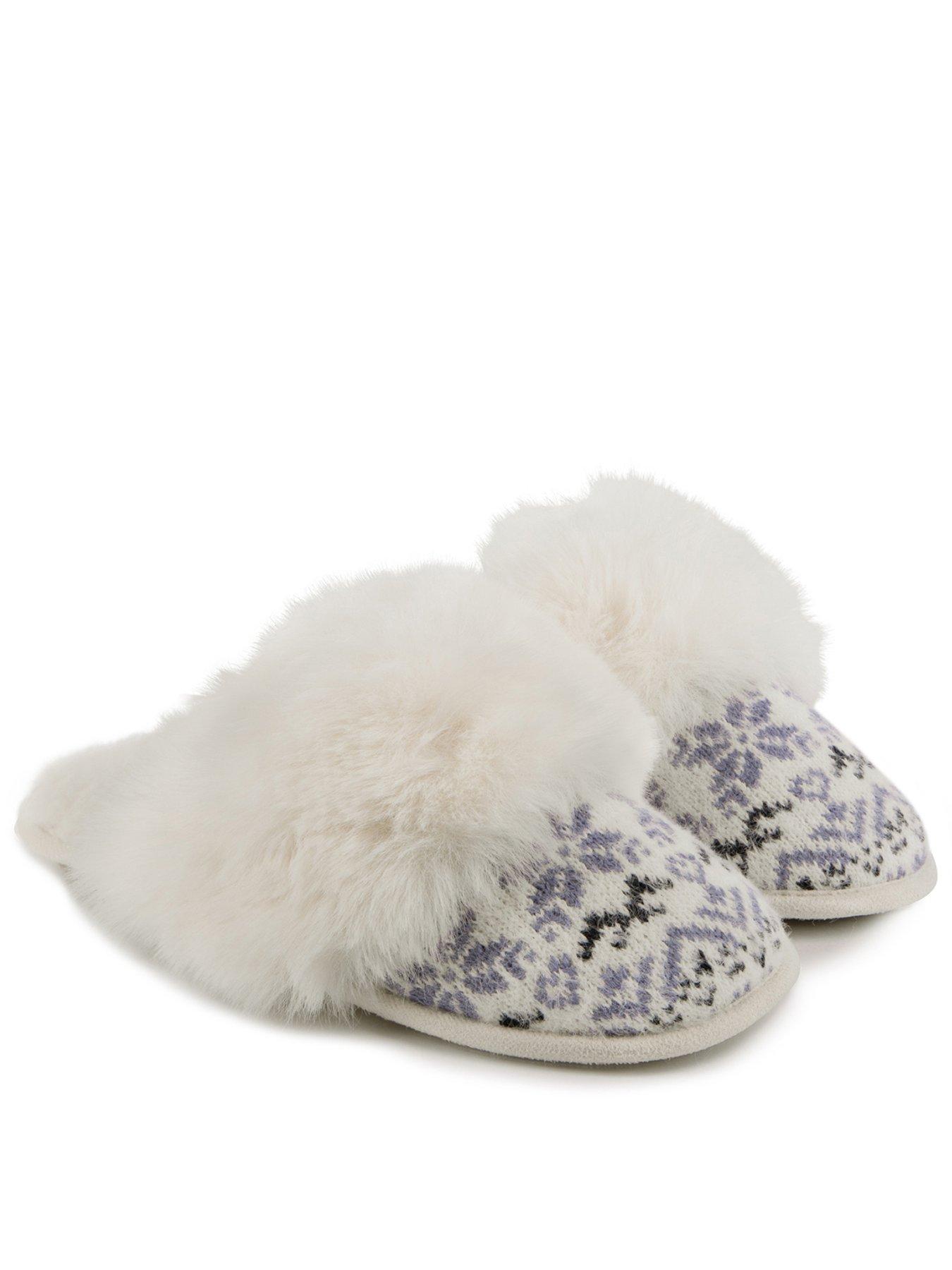TOTES Totes Toasties Ladies Fair Isle Knit Mule Slippers - Blue