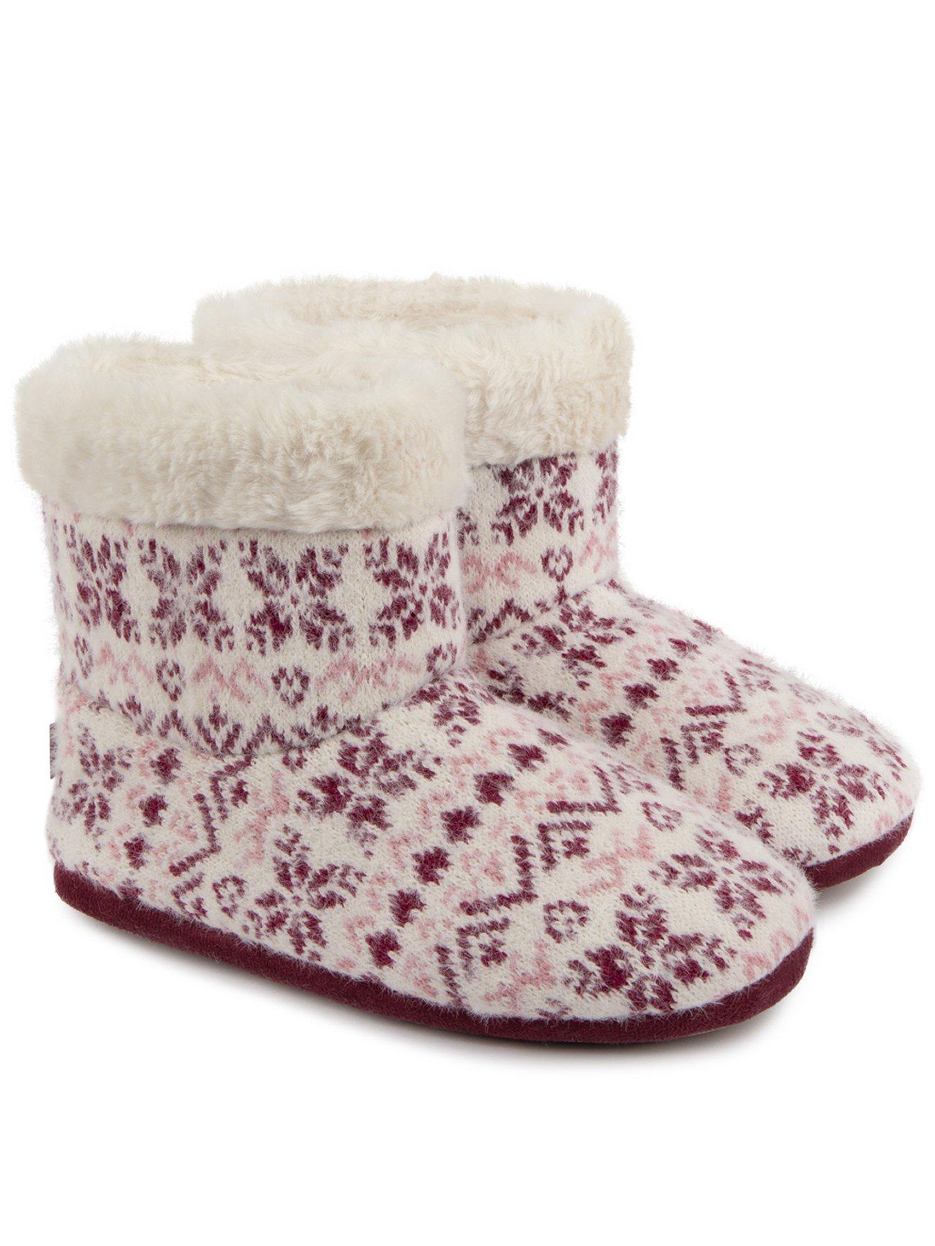 TOTES Totes Toasties Ladies Fair Isle Knit Boot Slippers With Faux Fur Cuff - Fair Isle