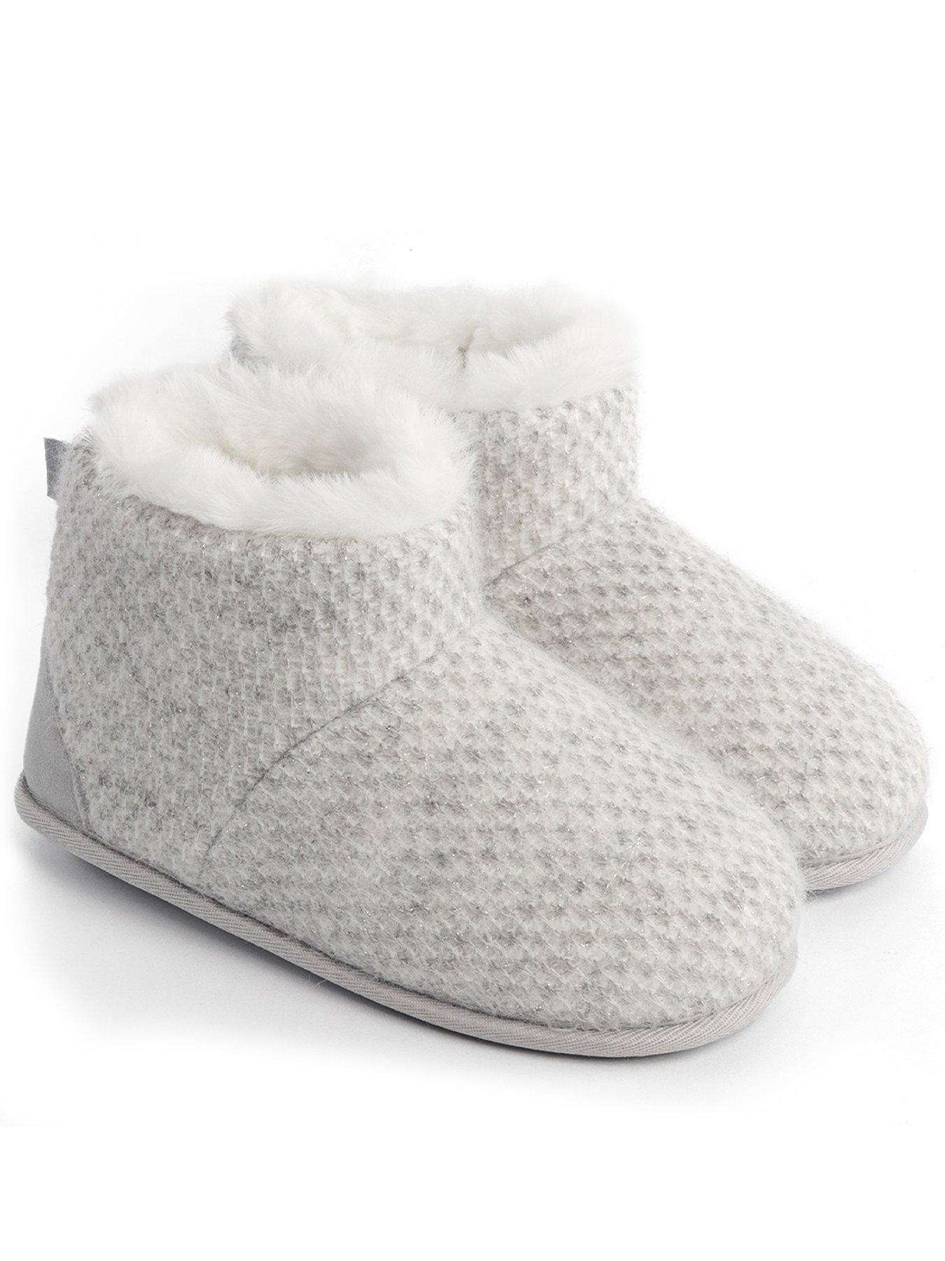 Totes Isotoner Isotoner Ladies Sparkle Knit Boot Slippers - Light Grey