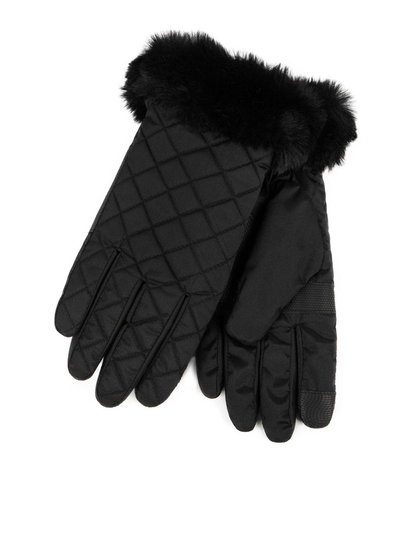 Image 1 of 2 of Totes Isotoner Isotoner Ladies Smartouch Water Repellent Padded Gloves With Fur Cuff - Black