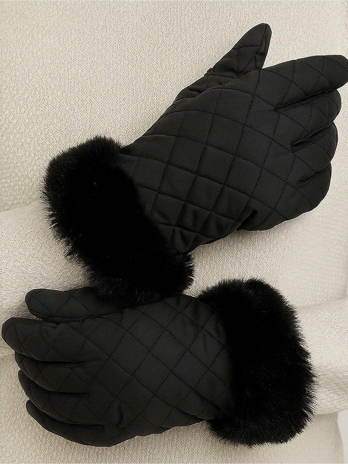Image 2 of 2 of Totes Isotoner Isotoner Ladies Smartouch Water Repellent Padded Gloves With Fur Cuff - Black