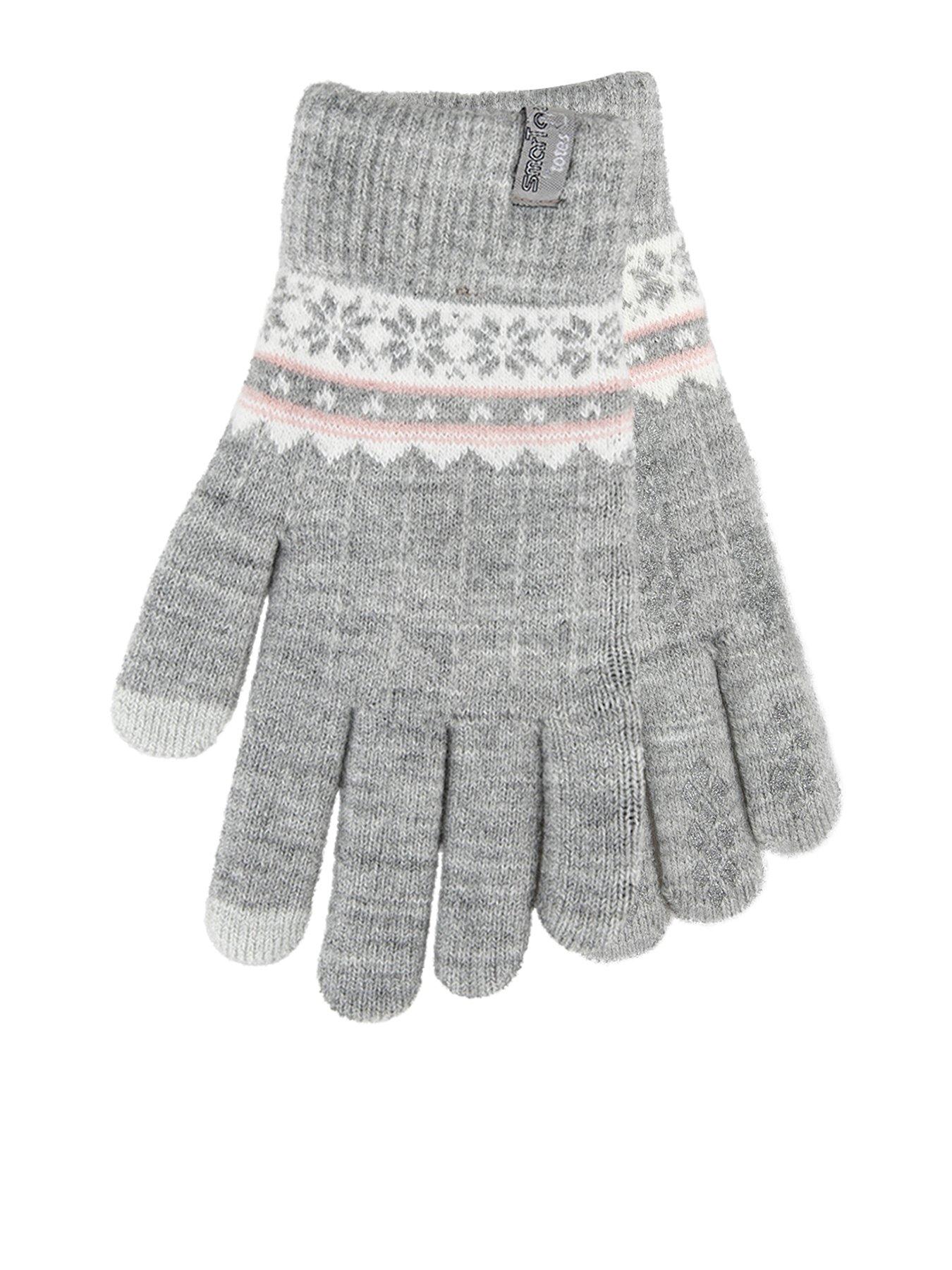 TOTES Totes Toasties Ladies Stretch Knitted Smartouch Gloves - Grey Fair Isle